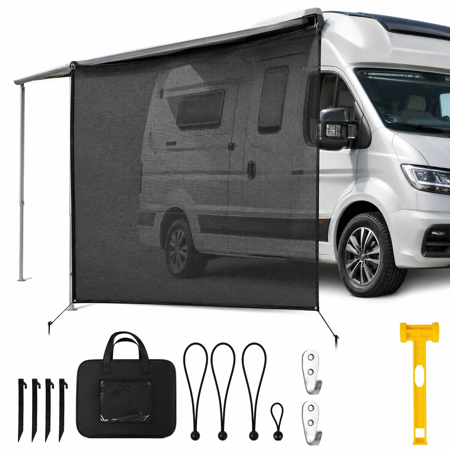 Panel Lateral Toldo Camping 246x215cm – Pantalla Privacidad UV | Pantalla lateral para toldo caravana,Impermeable y anti-UV,protege del sol, viento y miradas, Fácil montaje con accesorios