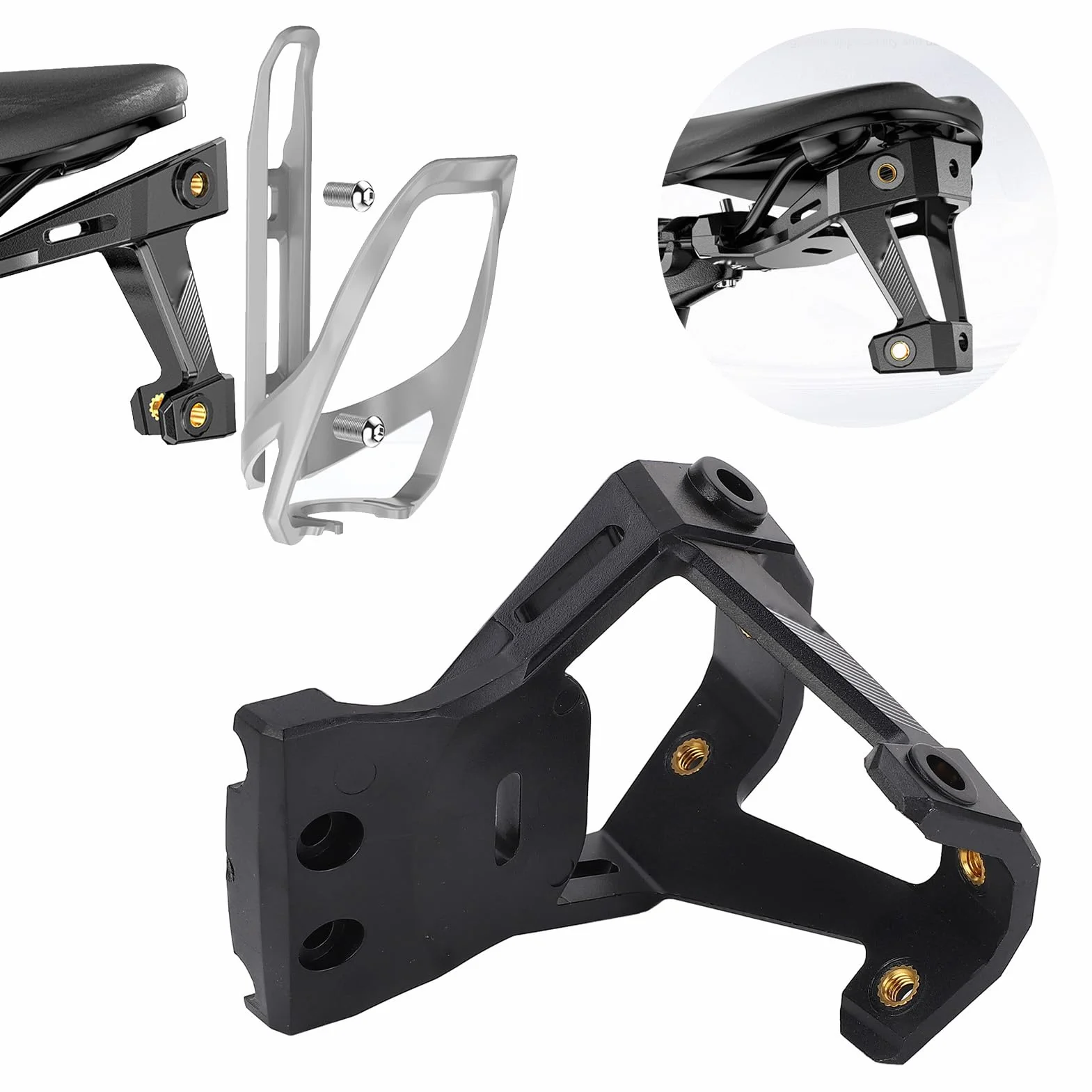 Adaptador Sillín Bicicleta, Soporte Portabotellas Resistente y Engrosado para Botellas Individuales y Dobles