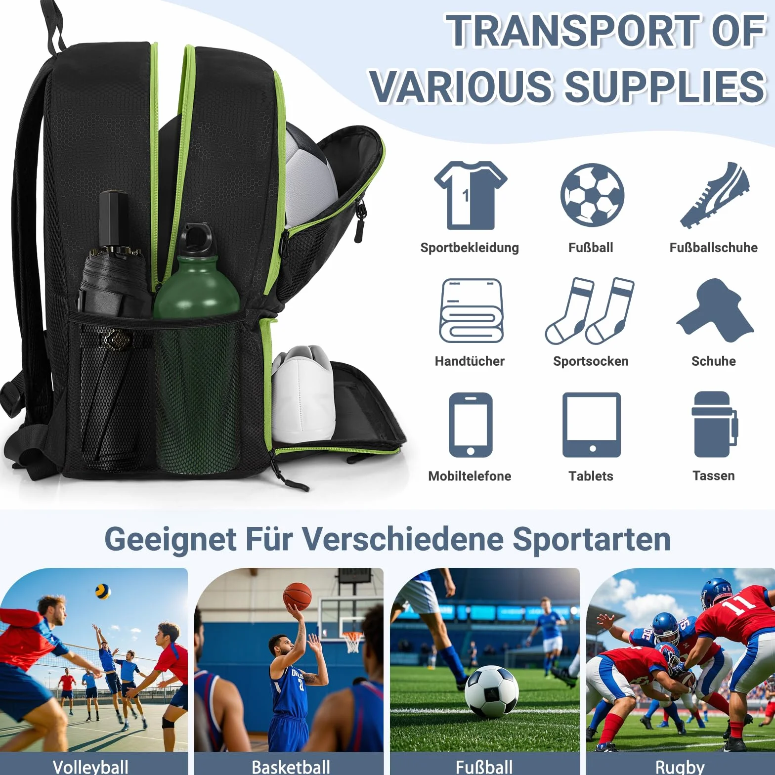 OUUTMEE Mochila deportiva para fútbol baloncesto voleibol resistente organizador pelotas zapatos gran capacidad