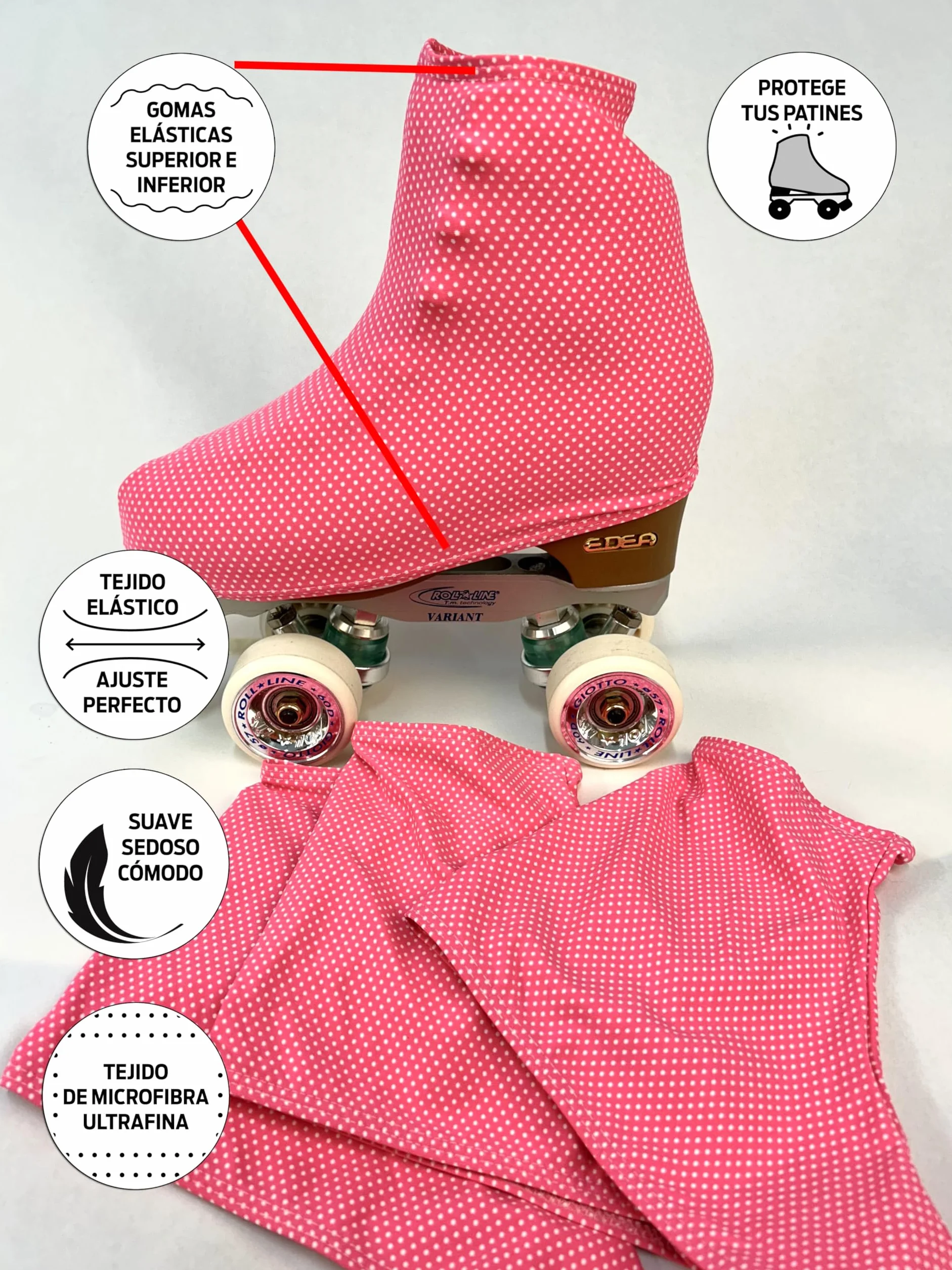 Funda Patín Skate Profesional 180 Densidad Talla Universal Adulto y Niños Topos Rosa