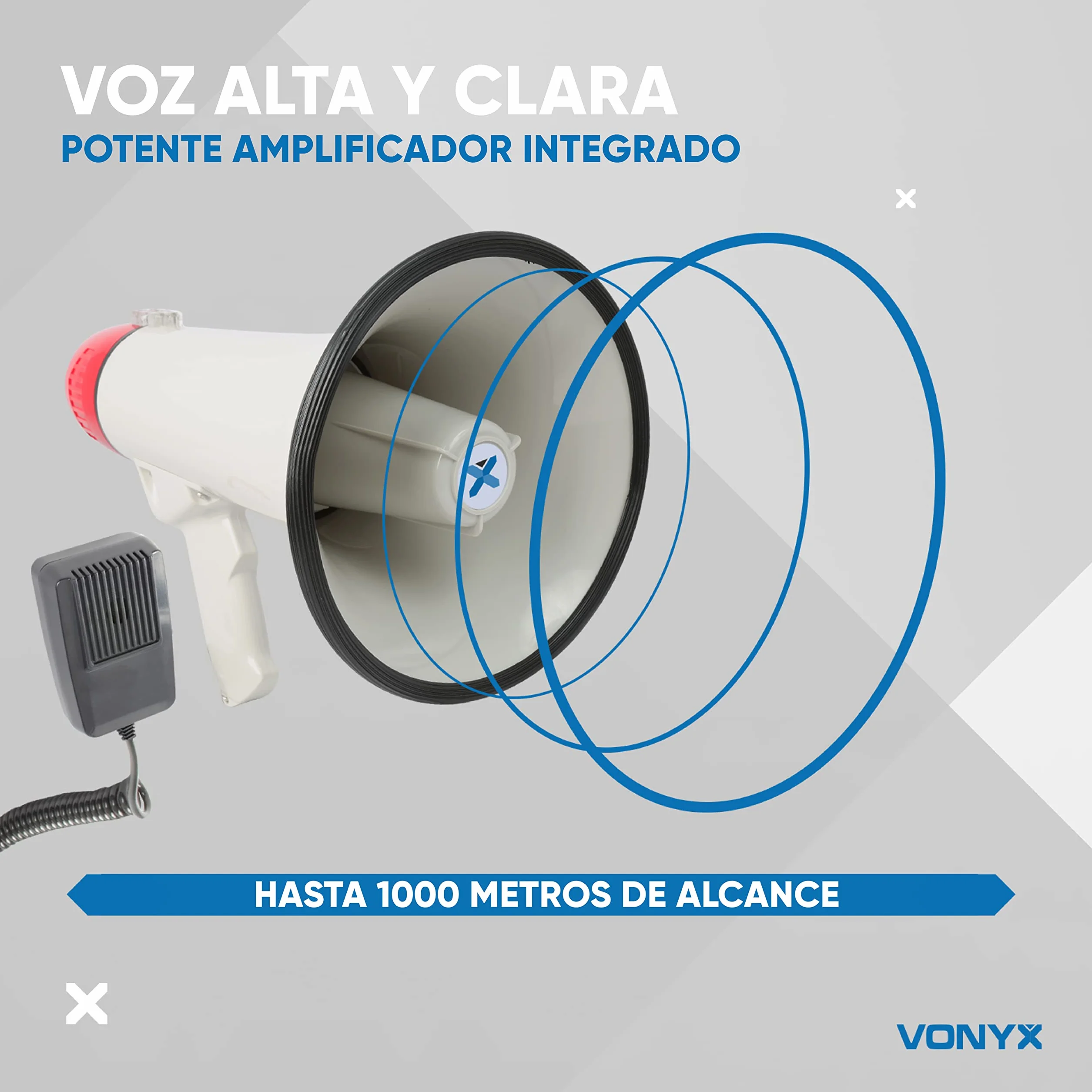 Vonyx MEG040 Megáfono Portátil 40W, Alcance 1 km, Micrófono, Grabación y Sirena