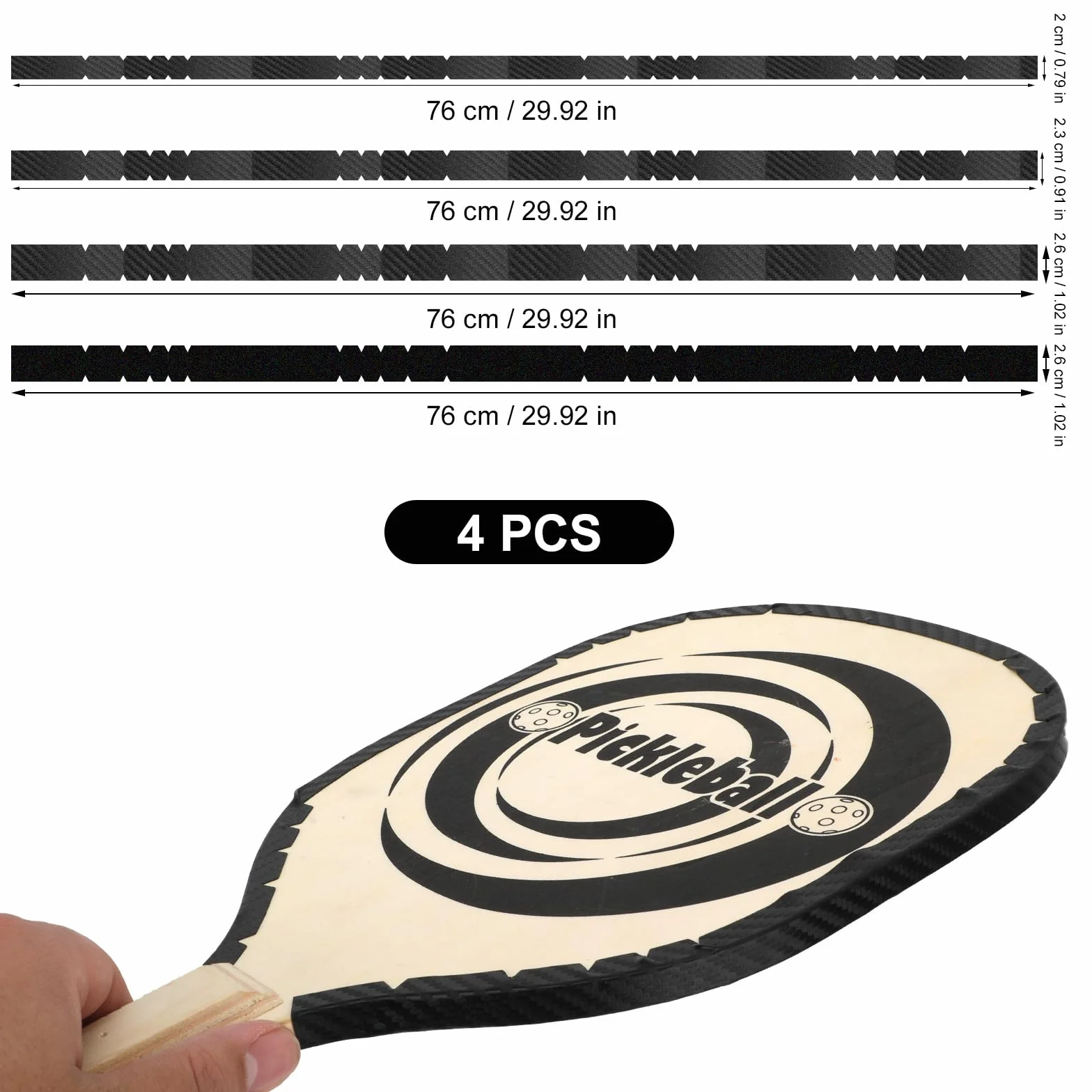 Cinta para Bordes de Pickleball 26/23/20mm Protectora para Paletas (Negro)