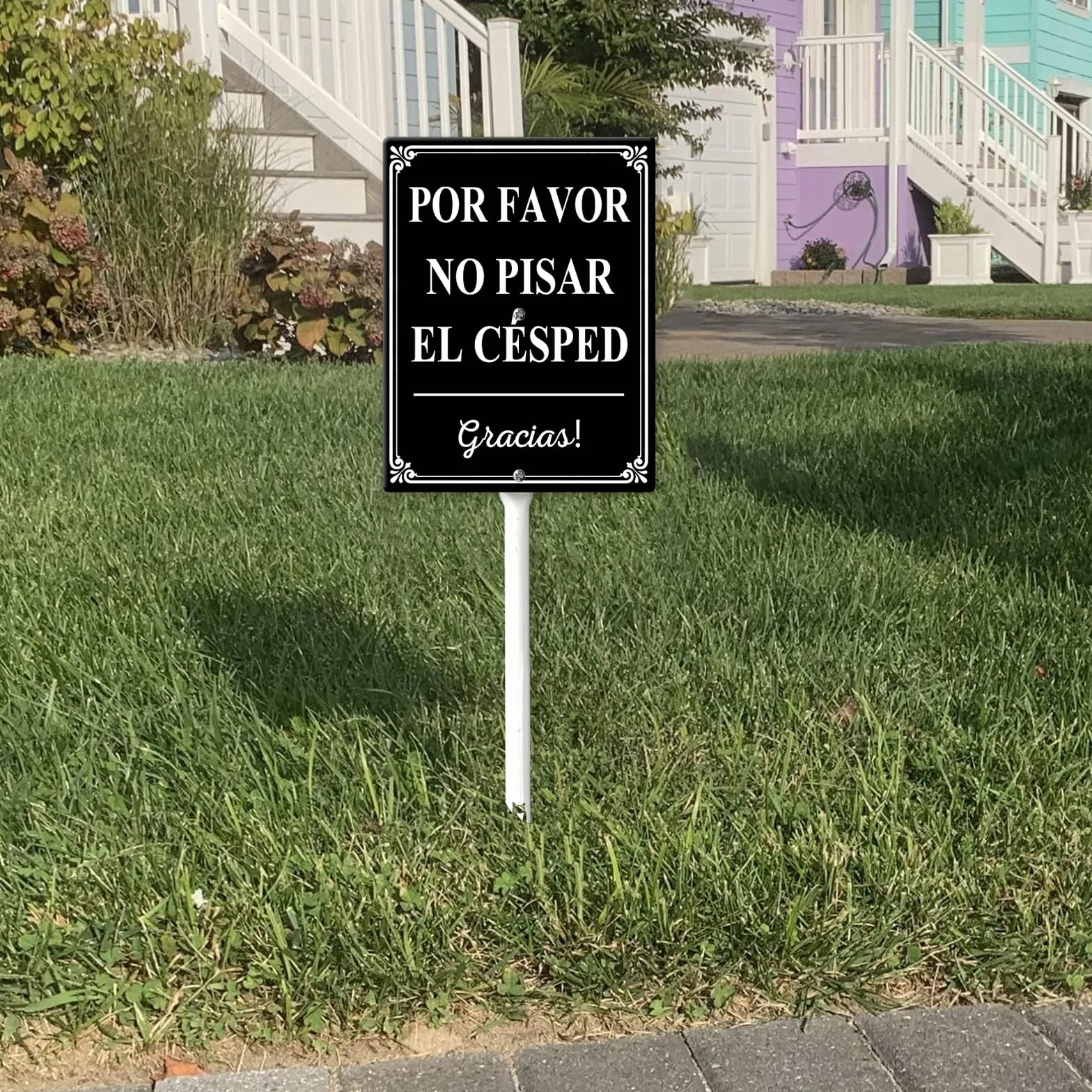 Por Favor No Pisar El Cesped (Por Favor No Pisar El Césped) Letrero de patio con estacas de 17,5 x 22 cm, letreros de aluminio resistente para patio, sin óxido, bilingüe Stay Off Garss en