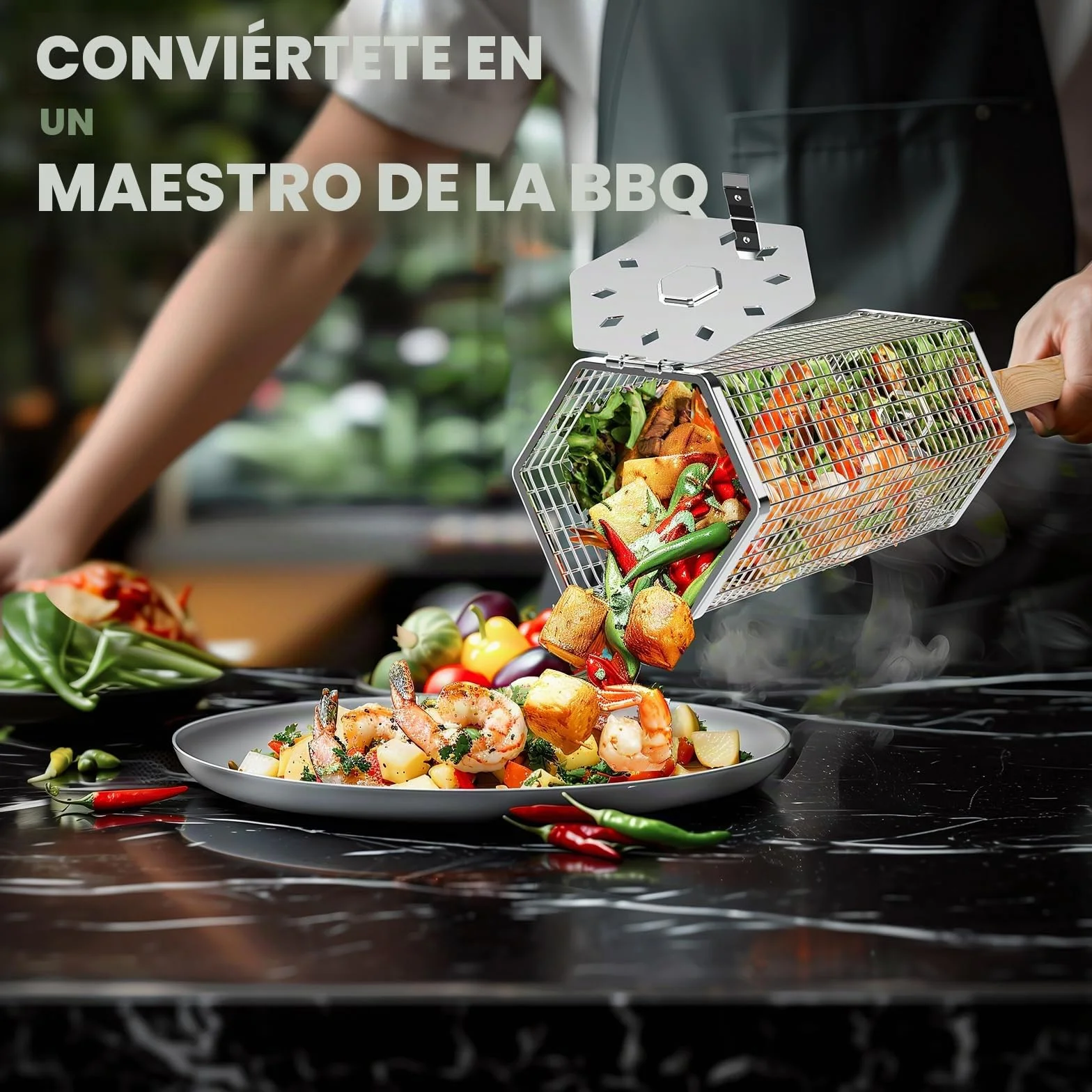 ivtivfu Cesta de Parrilla Rodadiza, Mango Extraíble, Acero Inoxidable 304, Anidadas Accesorios Barbacoa carbon para Verduras, Utensilios bbq para Exterior Camping, Regalos Originales Hombre cumpleaños