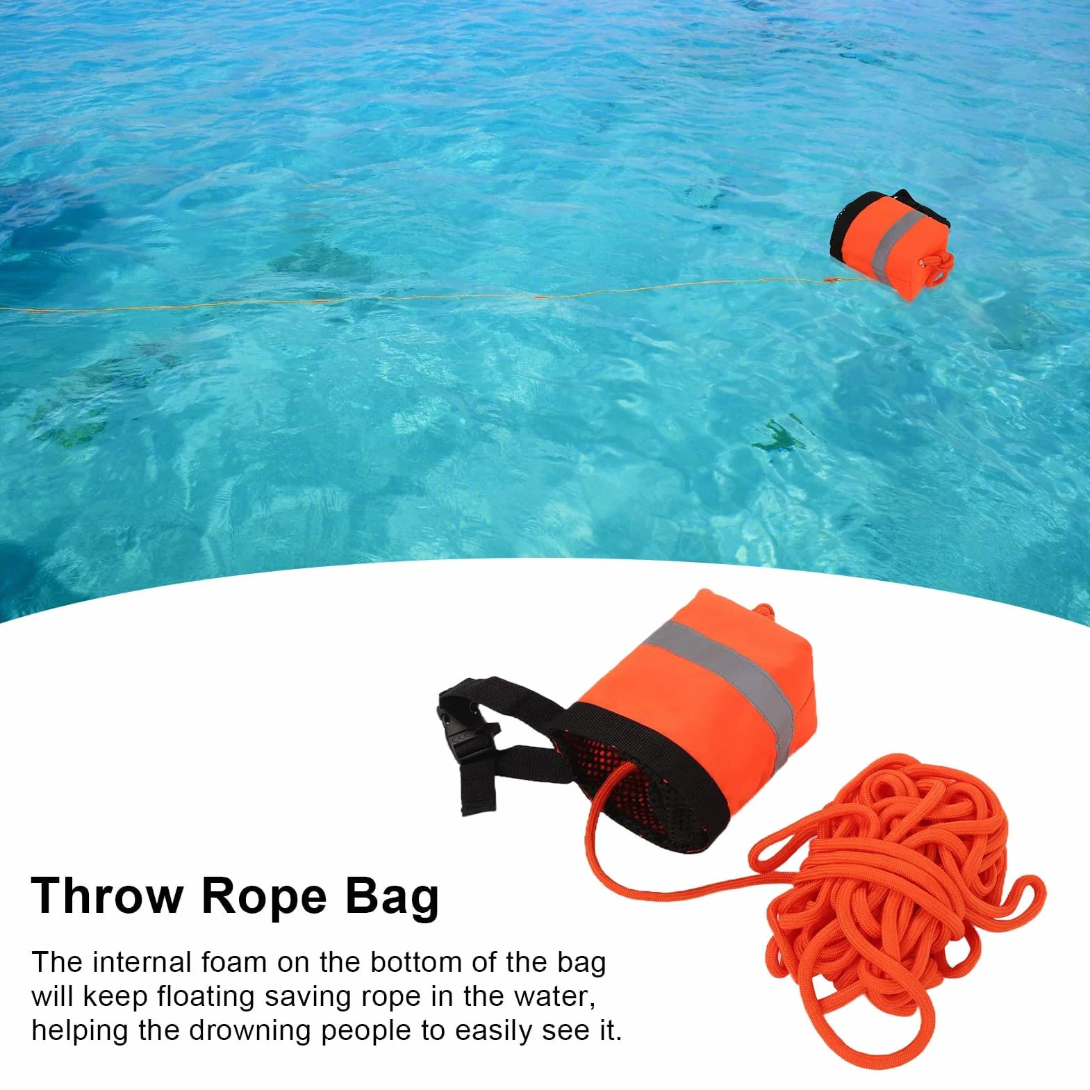 Alomejor Bolsa de Tiro de Cuerda Flotante para Deportes Acuáticos con Cuerda Arrojable Reflectante