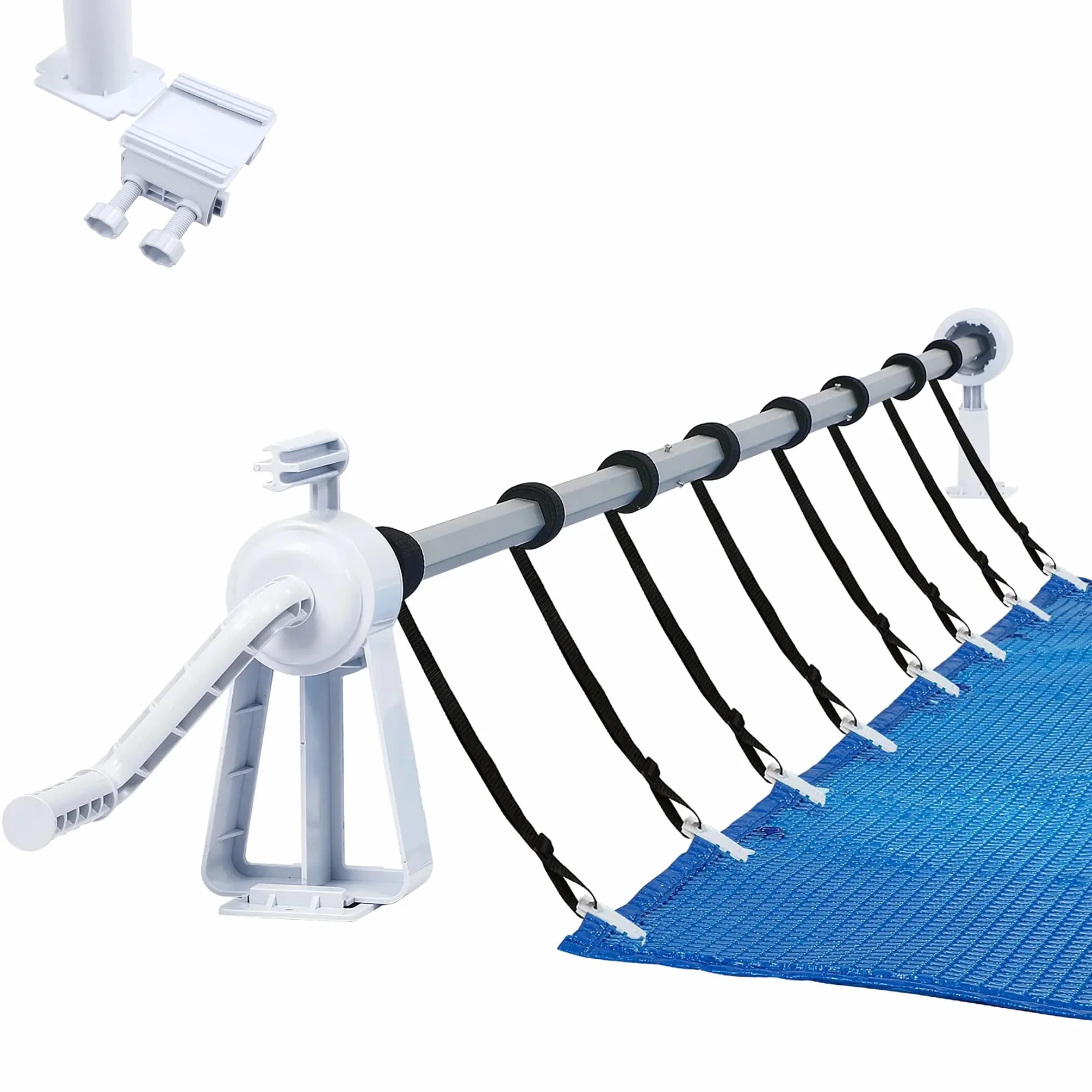 YRHome Enrollador de piscina 1,05-6,15 m, lona solar móvil, sistema de enrollado para cubierta y lona de piscina, resistente a la intemperie, incluye cintas