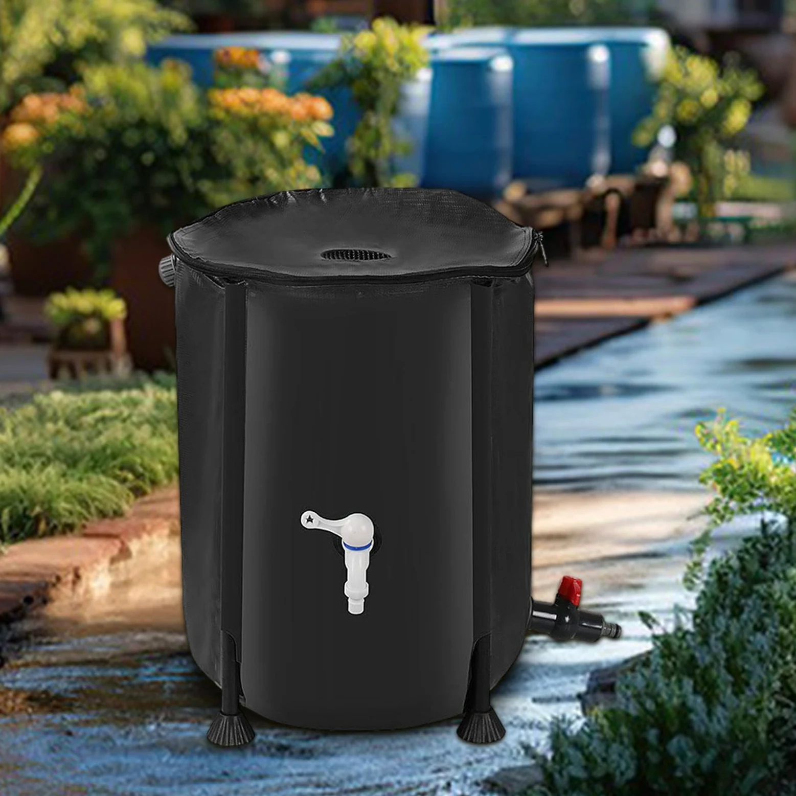 Barril de lluvia – Colector de agua de lluvia de 200 litros | Depósito de | lluvia con kit de rebosadero con grifo filtro | Depósito portátil para el agua de lluvia | Depósito para el agua de lluvia