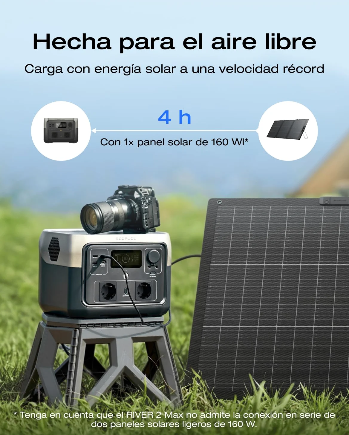 Estación de energía portátil ECOFLOW RIVER 2 MAX con panel solar 160 W | Batería LFP, sólo pequeños Defectos en el Embalaje, el Producto está Completamente sin Usar (Reacondicionado)
