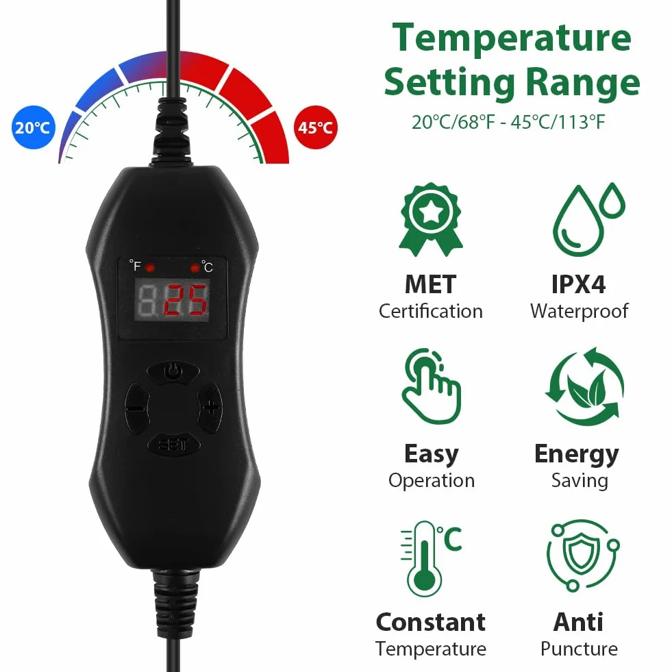 AOOWU Almohadilla Térmica para Plantas, Estera Calefactora Ajustable, Alfombrilla de Calentamiento IPX4 Impermeable, 50W Manta Termica Planta de Invernadero para Germinación de Plántulas, 52.5 x 25 cm