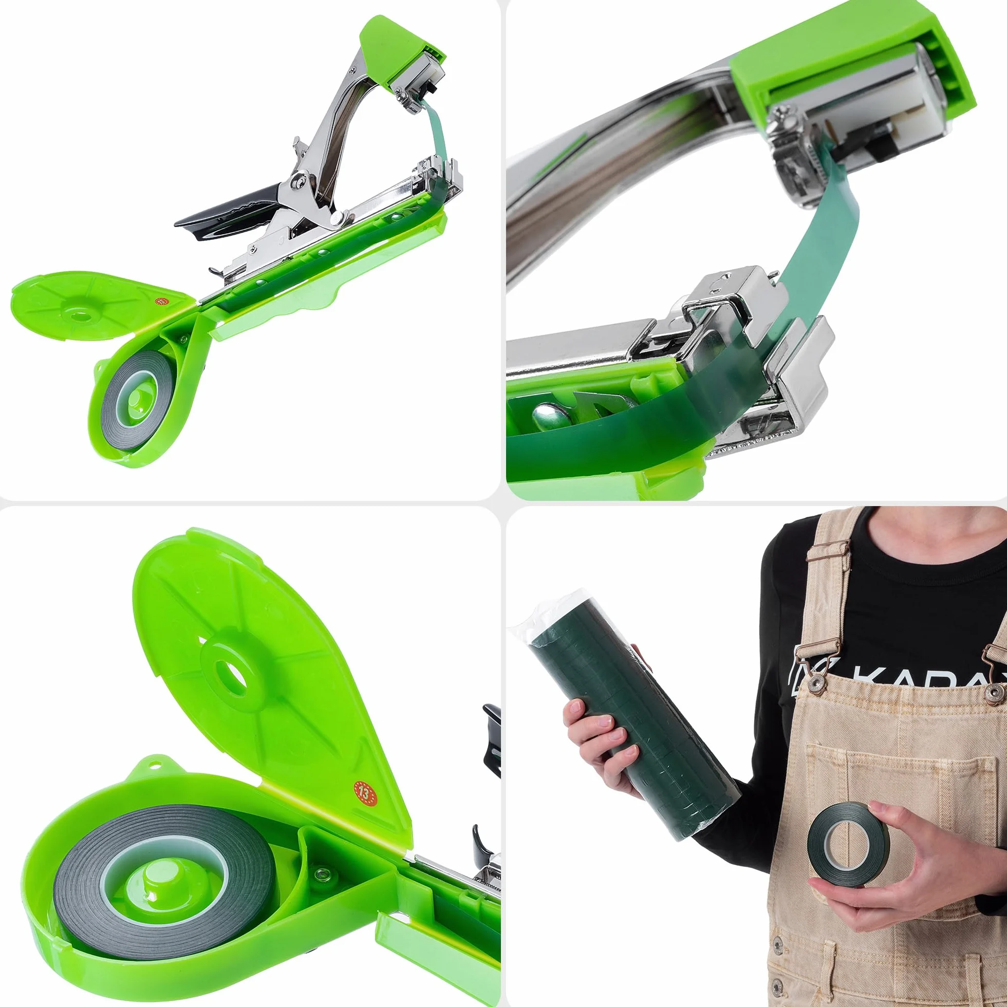 KADAX Juego de Pinzas de unión para Plantas, Incl. 20 Rollos de Cinta de unión y Grapas, Ideal para Atar rápidamente Tomates, pepinos y Plantas trepadoras (Verde)