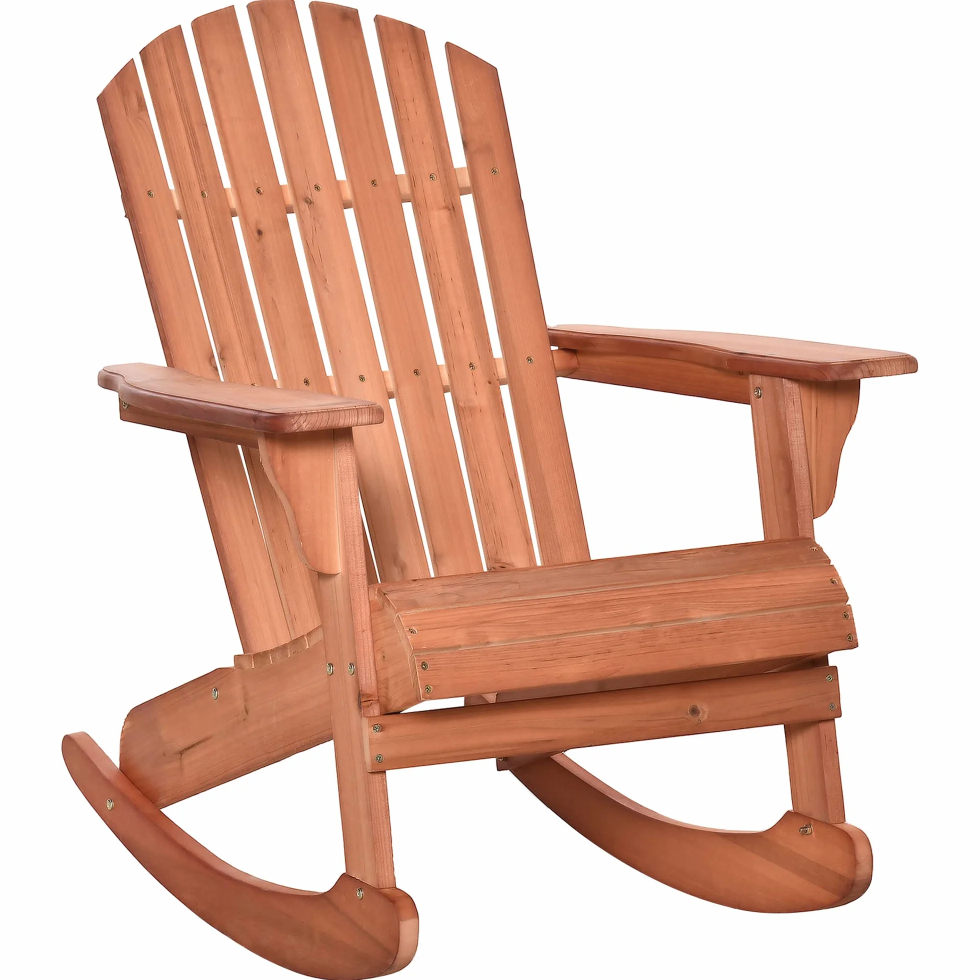 Outsunny Sillón Mecedora Silla Adirondack de Madera Natural 77x94x97 cm para Jardín Terraza Exterior de Estilo Rústico Carga 130kg Color Teca