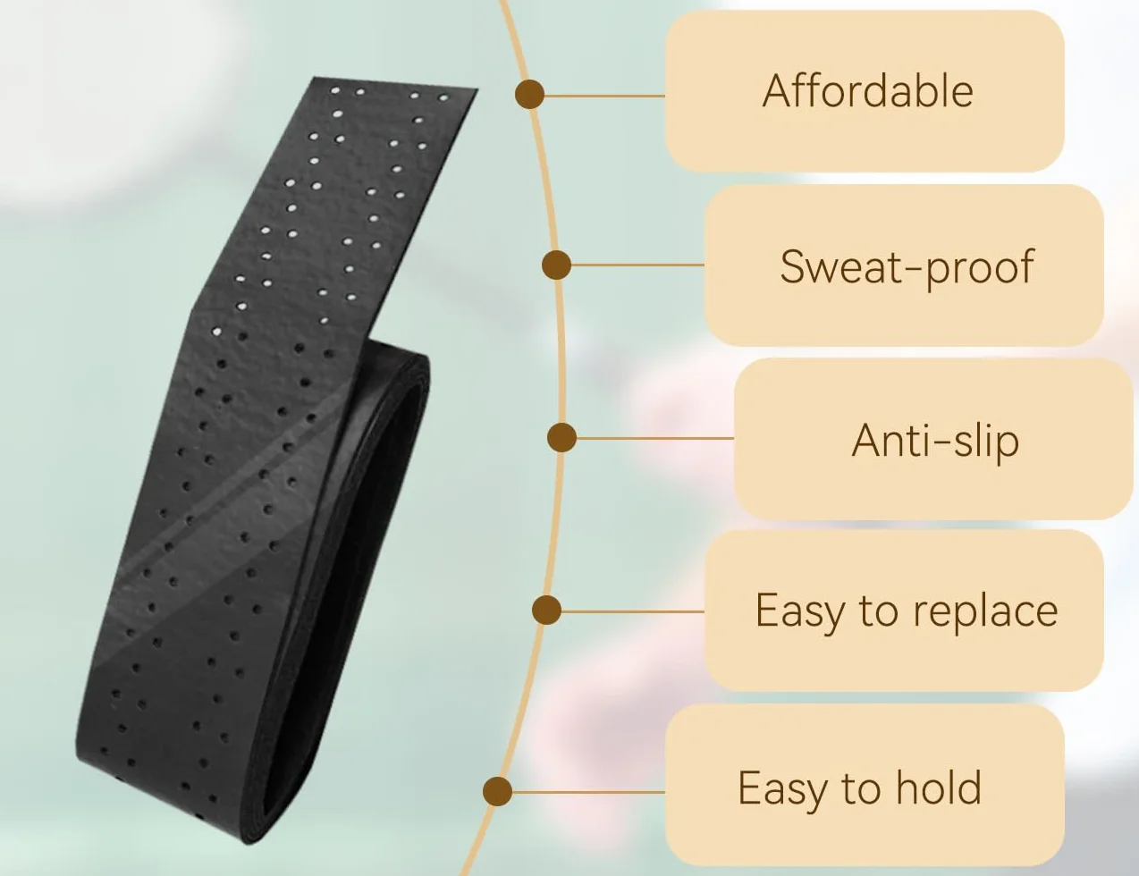 Cintas de Agarre para Raquetas de Tenis Antideslizantes Autoadhesivas Paquete de 4 Negro
