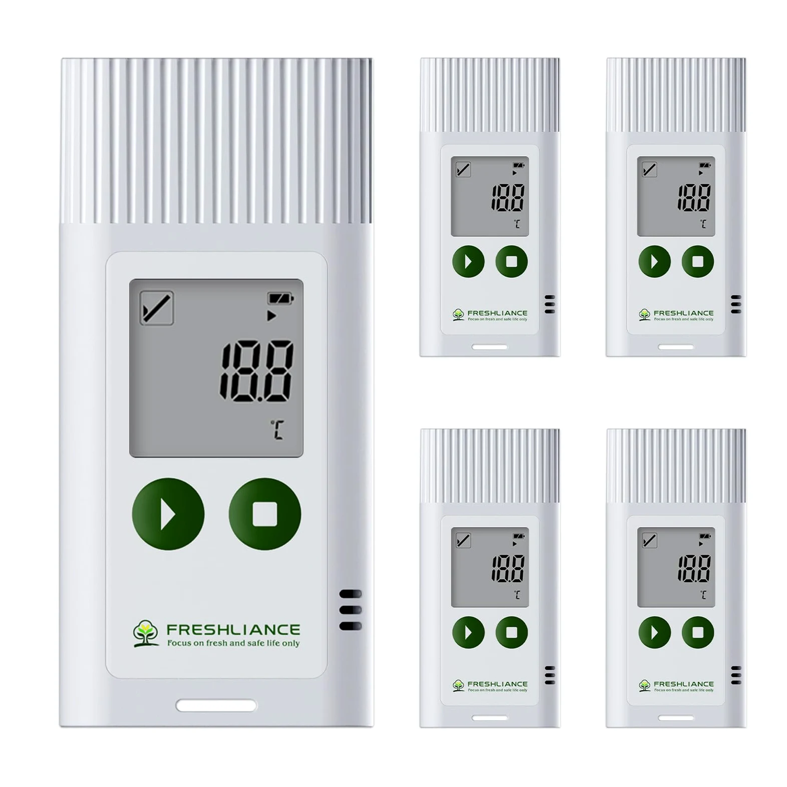 Freshliance - Registrador de datos de temperatura y humedad, grabadora de humedad de temperatura reutilizable por USB con informe PDF CSV, termómetro digital para refrigerador y higrómetro para 35000