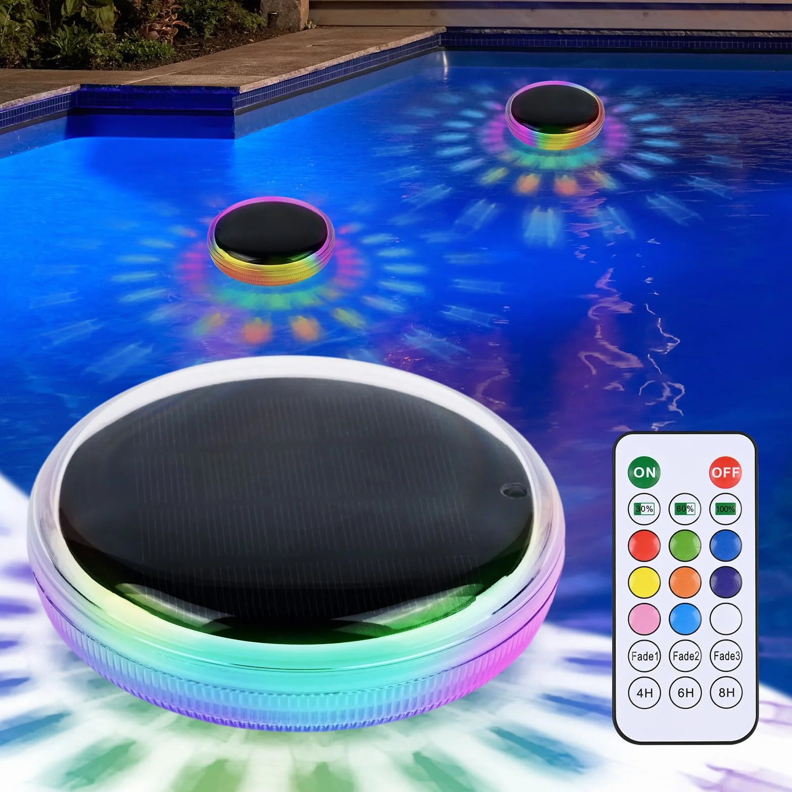 Gerbala Luz Solar Piscina Flotantes, luminación LED Subacuática Solar, Iluminación RGB con Cambio de Color para Piscina, IP68 Impermeable, para Decoración de Jardín y Piscinas (B)