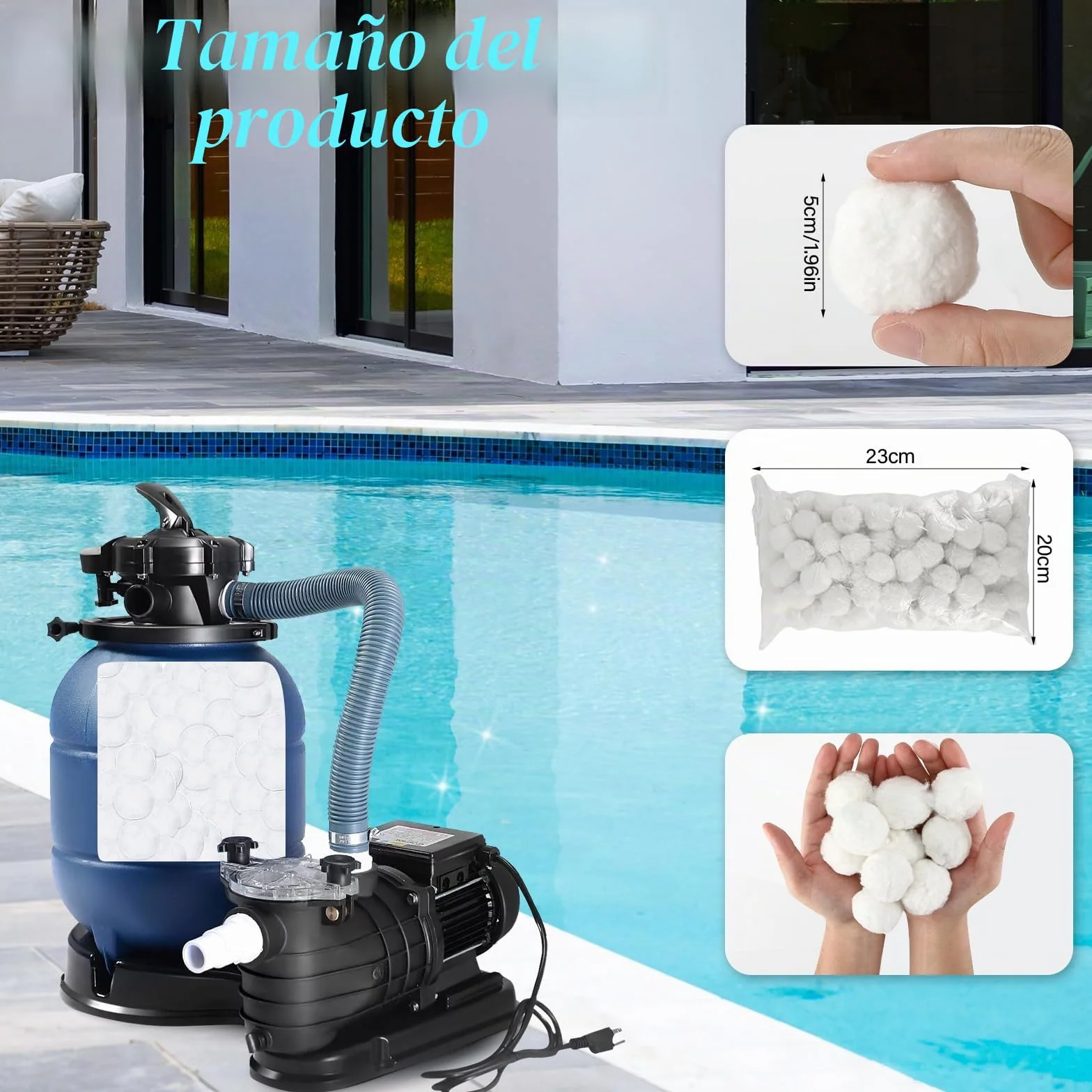 Zikenis 700g Bolas de Filtro de Piscina,Bolas de Filtro de Piscina,para filtros de Arena de Piscina, Sistemas de filtrado de Arena, Accesorios de Limpieza de Piscinas, Filtro de Arena para acuarios