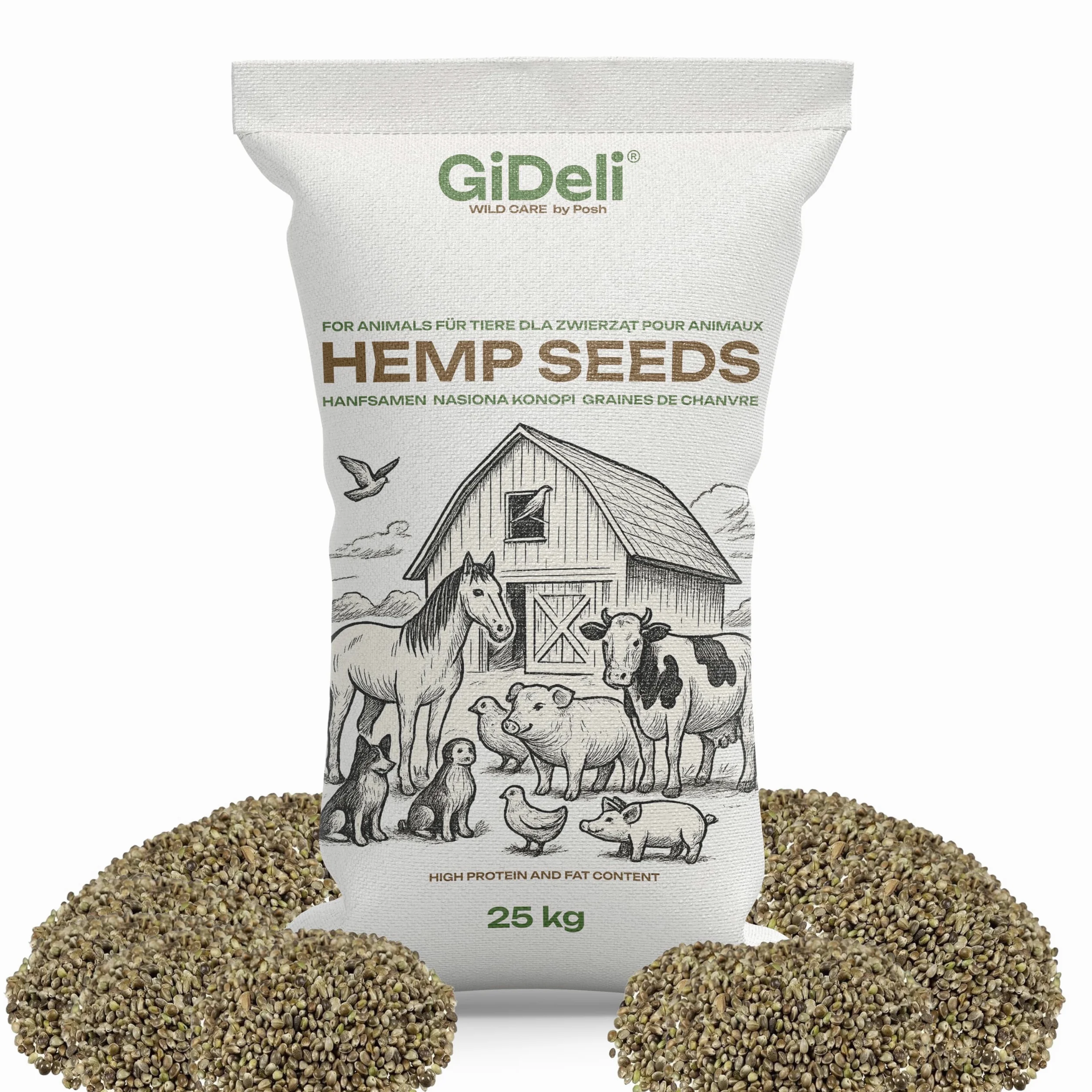 GiDeli Semillas de cáñamo de 25 kg sin pelar – Alimento para pájaros durante todo el año rico en proteínas – Alimento único – para aves silvestres, caballos, ganado, cerdos, aves de corral