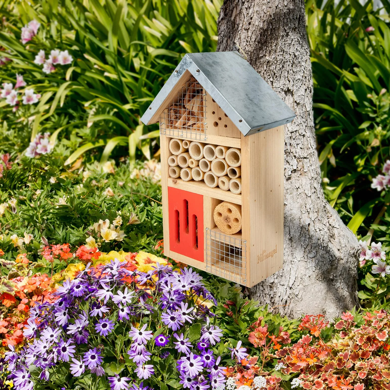 Niteangel® - Caseta de madera para insectos, el hogar perfecto para mariquitas y crisopas, así como abejas, tamaño 25,4 x 15,24 x 8,63 cm