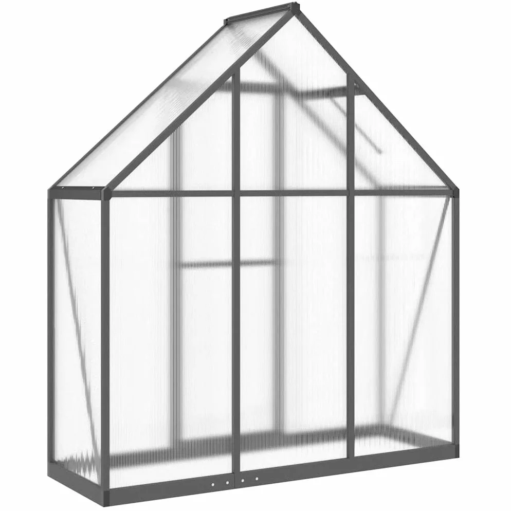 Invernadero con marco de cimentación, color antracita, 169 x 58 x 195 cm, aluminio, invernadero y cobertizo de jardín de policarbonato de 4 mm con canalones, ventanas de ventilación