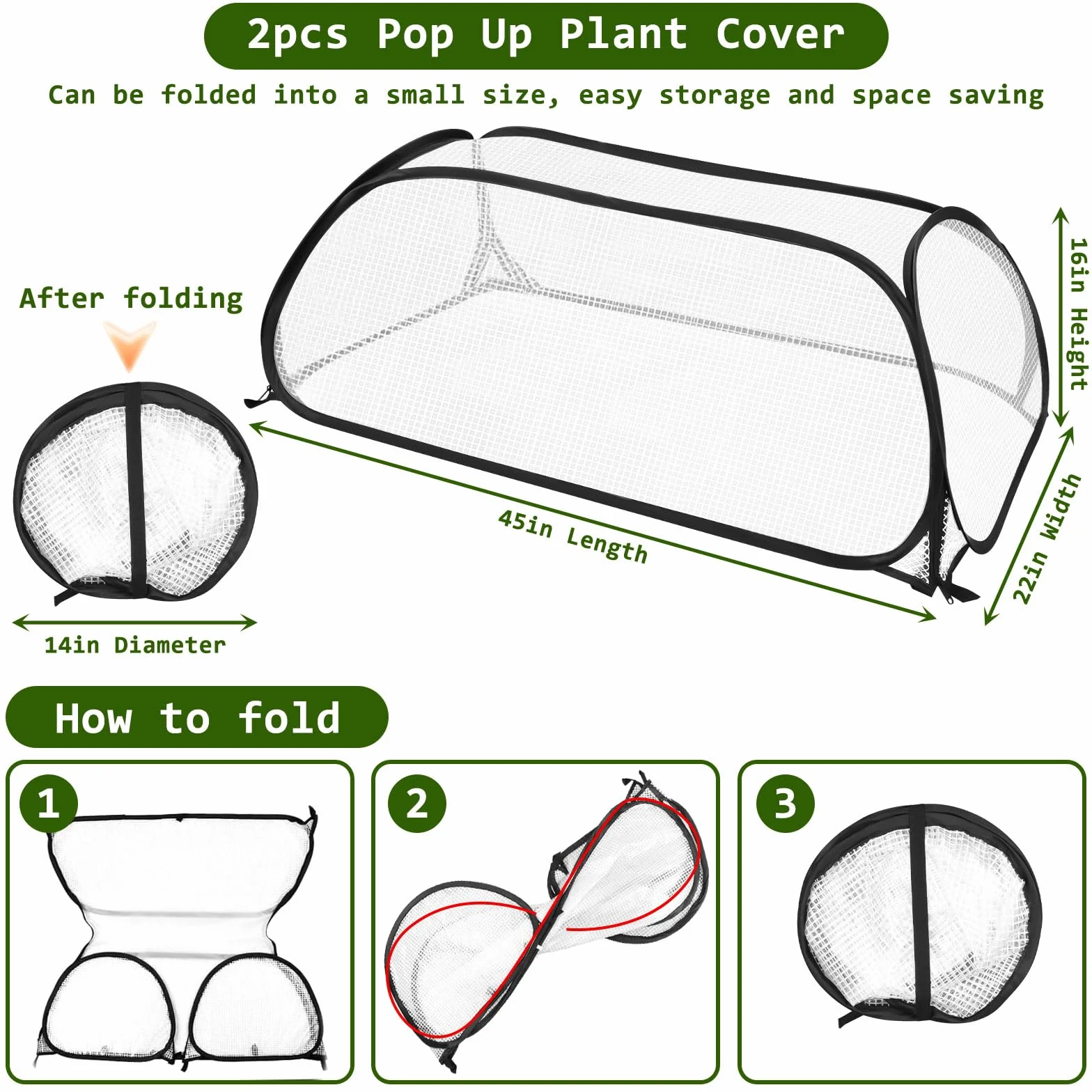 2 Piezas Cubiertas de Jardín para Camas Elevadas, 114x56x41cm Pop up Plegable Cubierta Invernadero para Bancal Elevada, Cubierta de Plantas para Verduras Flores, Protección de Heladas al Aire Libre