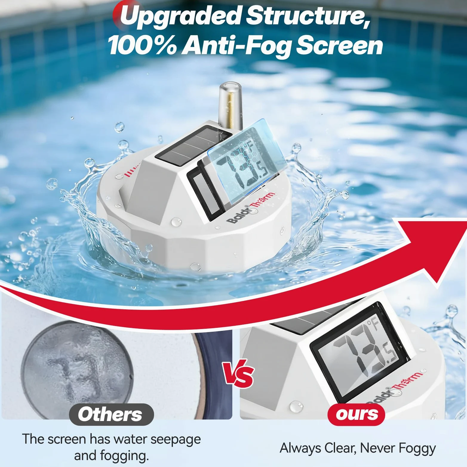 BaldrTherm Termómetro de piscina inteligente Wi-Fi, impermeable IPX8, monitor de temperatura del agua digital flotante con aplicación, fácil lectura y notificaciones de alerta para estanques, jacuzzi