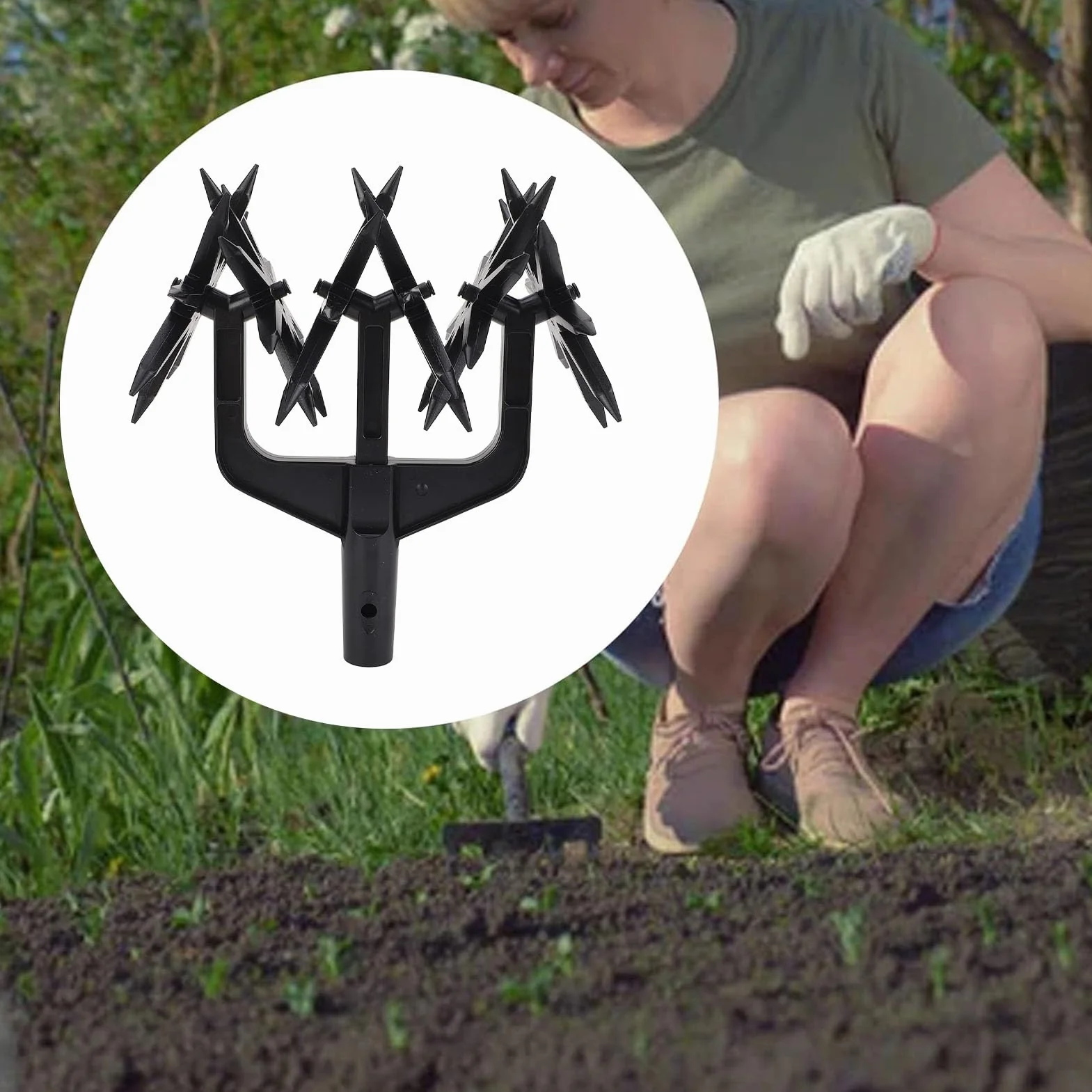 Cultivador Rotativo de Jardín, Cimor de Mano Ajustable con Ruedas de Plástico Desmontables y Largas Picos, Herramienta de Cultivador del Suelo para la Aireación