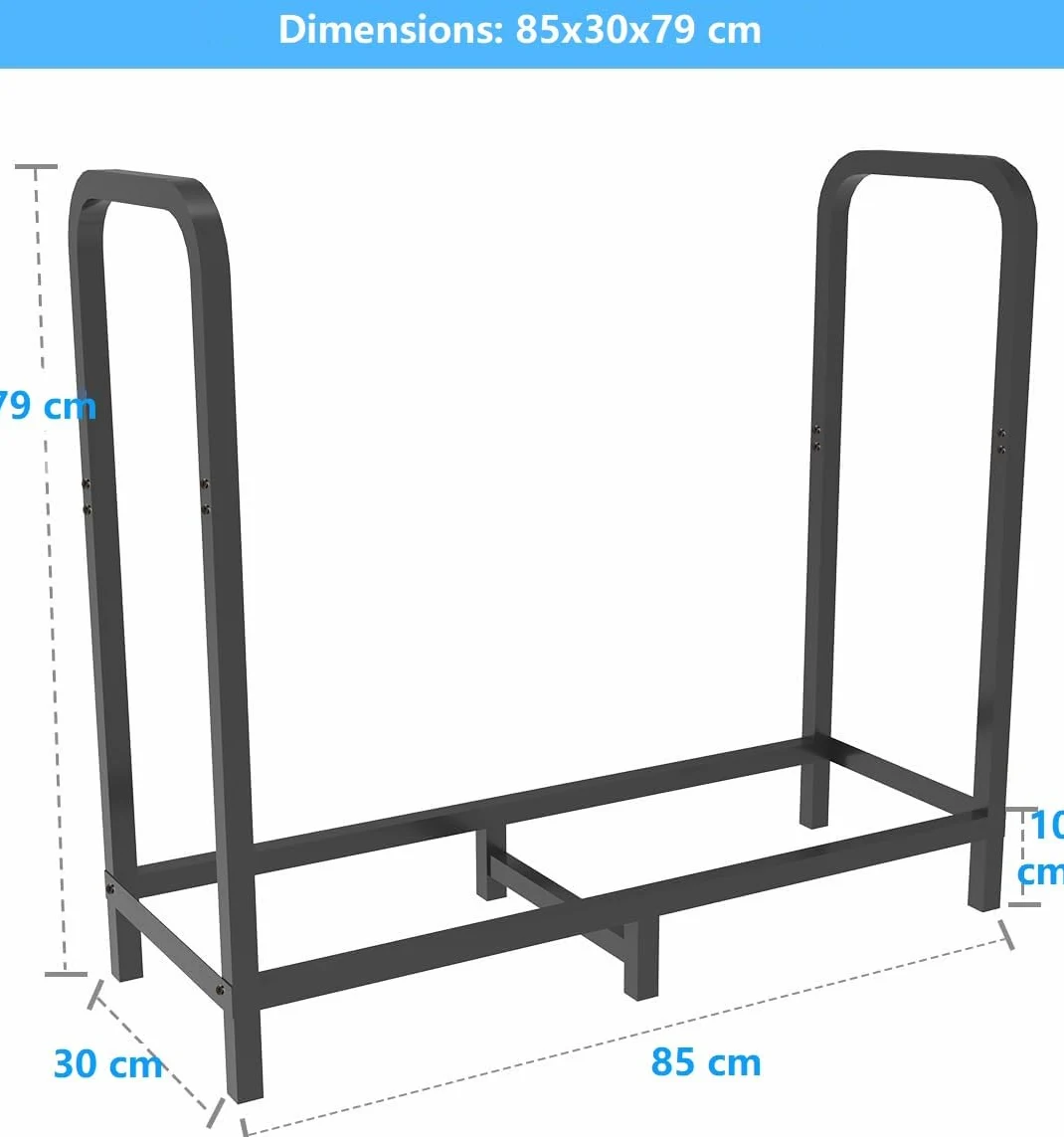 Artigarden Estantería para leña de 85 cm, altura ajustable y estable, soporte para leña para chimenea, interior y exterior, soporte apilable de metal para leña, color negro