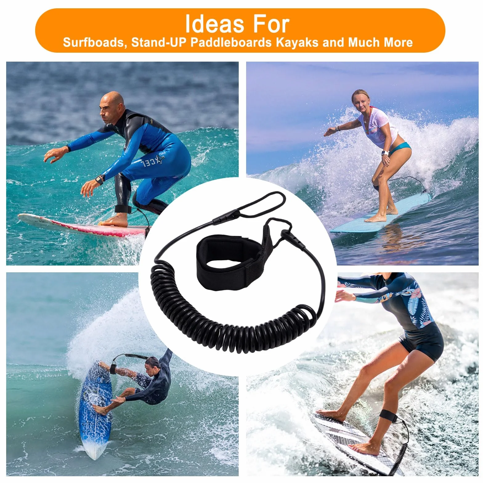 Surf Leash Ajustable TPU Adultos para Longboard 10ft