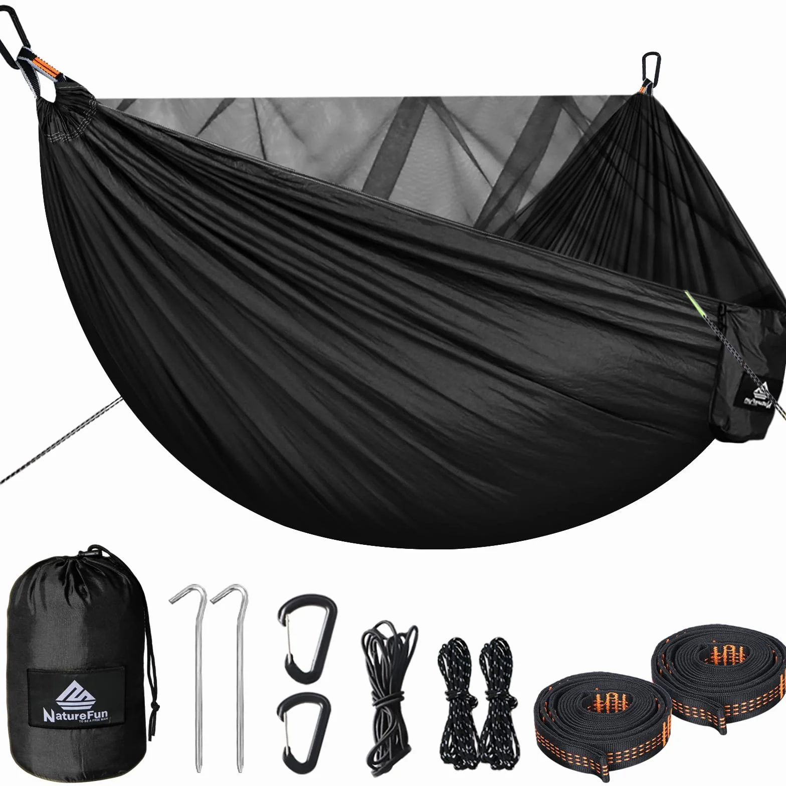 NATUREFUN Hamaca de Camping con mosquitera | 300 kg de Capacidad de Carga, (290 x 140 cm) Nylon paracaídas Transpirable y de Secado rápido | Accesorios completos | Hamaca de Viaje fácil de Montar