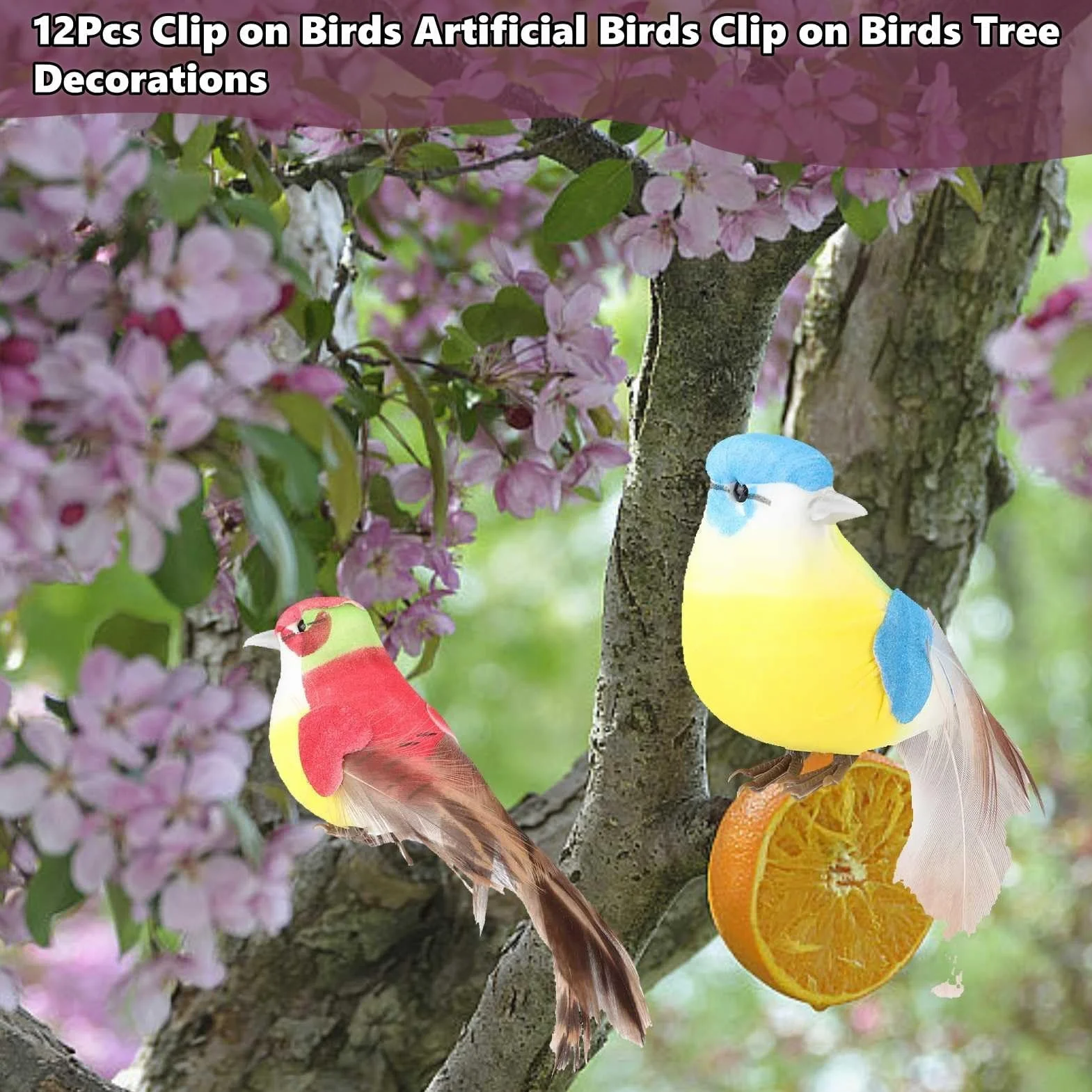 HERCHR Lote de 12 Pájaros Artificiales de Espuma con Plumas, Decoración Multicolor para Jardín, Bodas y Manualidades