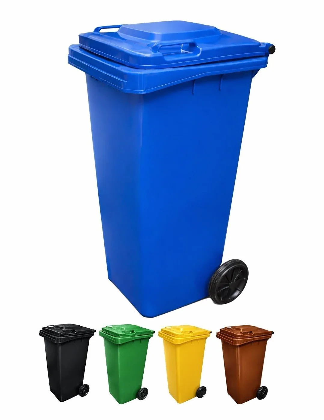 JARDIN202 - Contenedor de Basura Reciclables de Colores con Ruedas y Mango Antideslizantes | 120L, 240L, 360L, 800L y 1100L | 120 L (Azul)