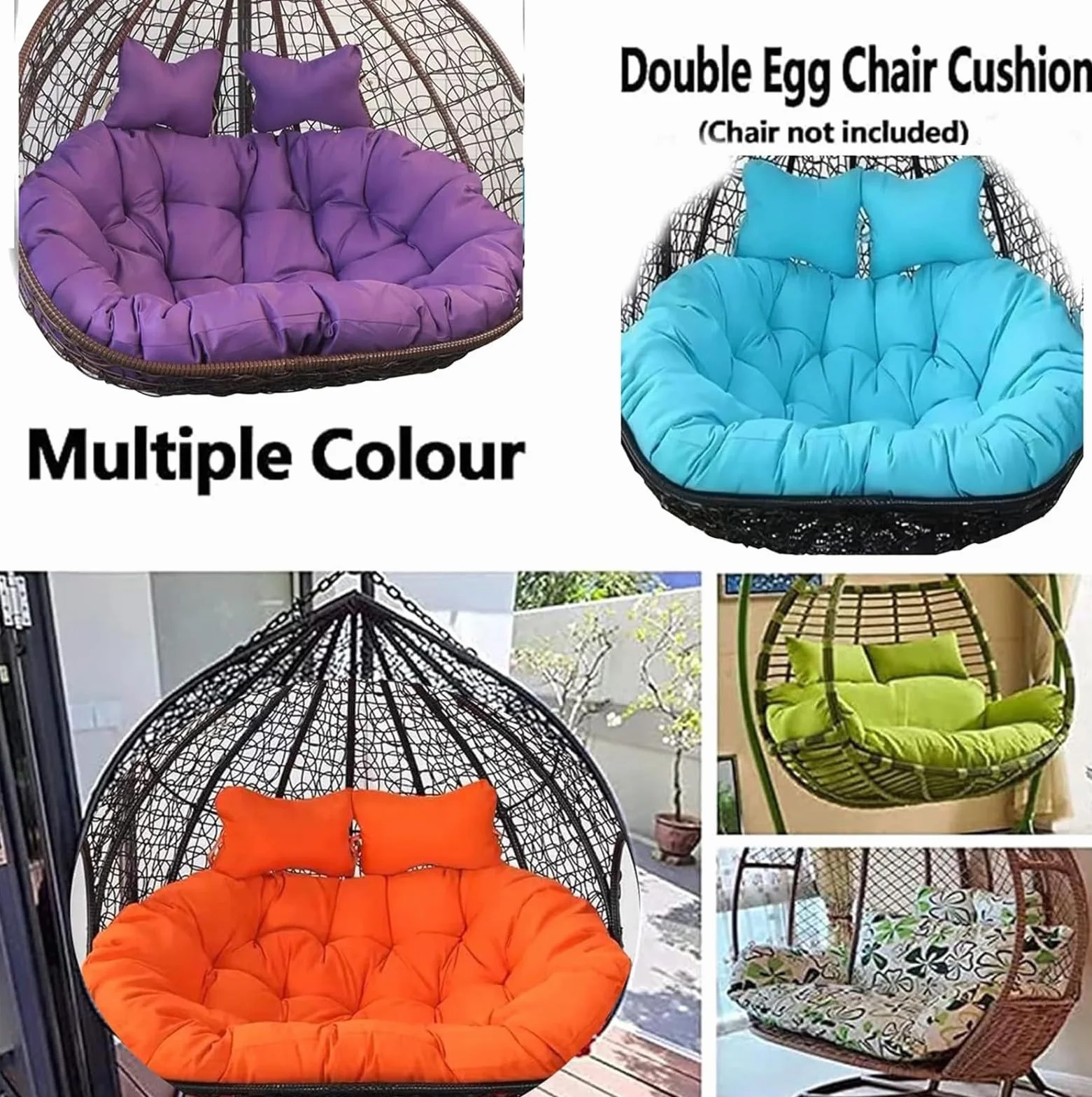 CojíN Silla Tipo Huevo Colgante 2 Personas, CojíN Columpio Plazas Exteriores, Cesta Doble, Reemplazo del Hamaca(A,130X110CM) 2 PCS
