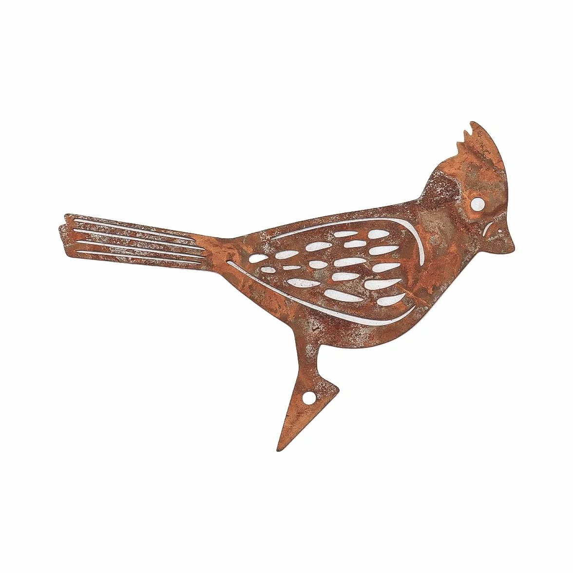Paquete de 4 estacas de metal con pátina rústica para pájaros, ideales para vallas de madera y adornos de jardín.