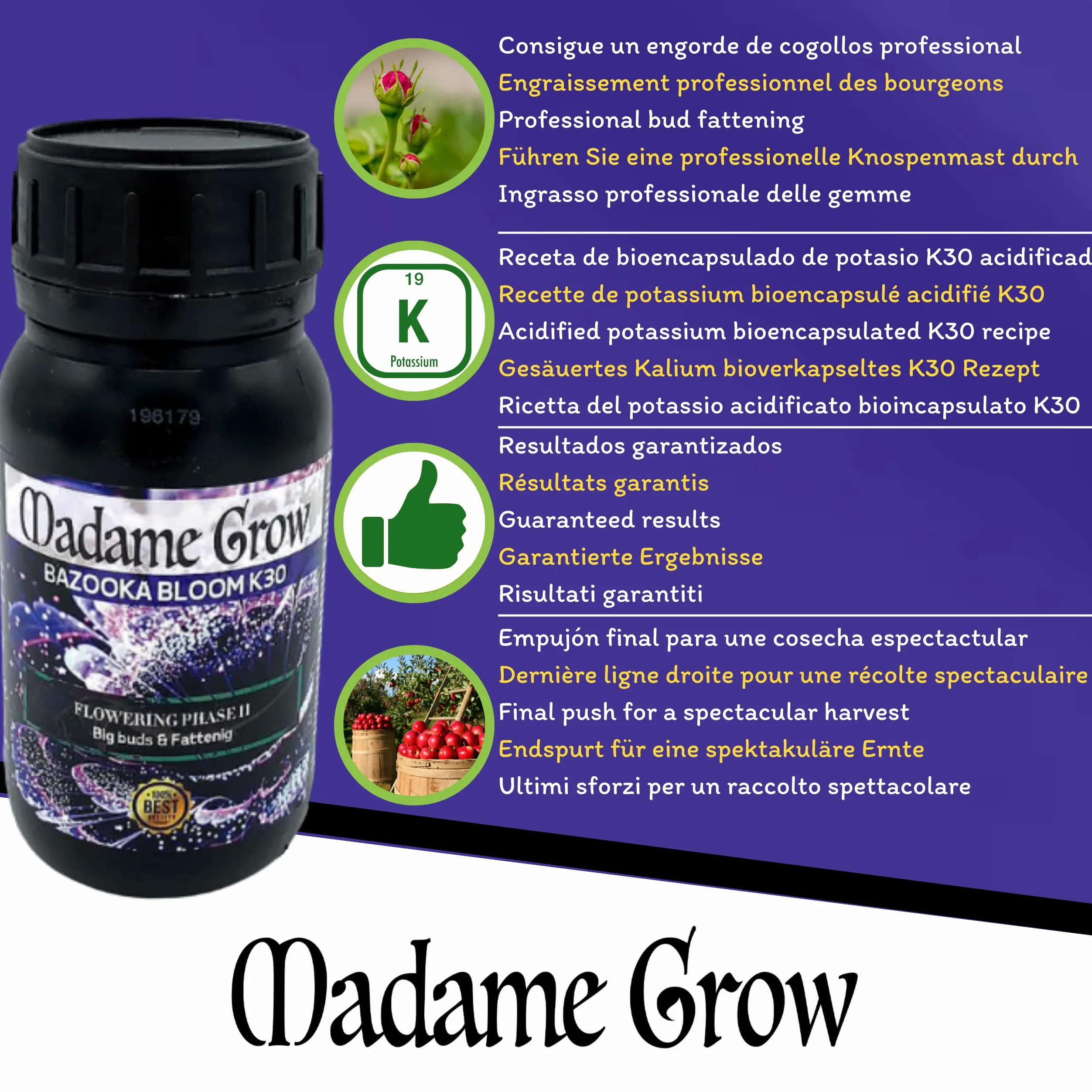 MADAME GROW Kit Election | Fertilizante Líquido Revienta Cogollos Crecimiento y Floración | Growth Accelerator + Bazooka Bloom K30 Fase II | Abono Orgánico 2 x 250 ml