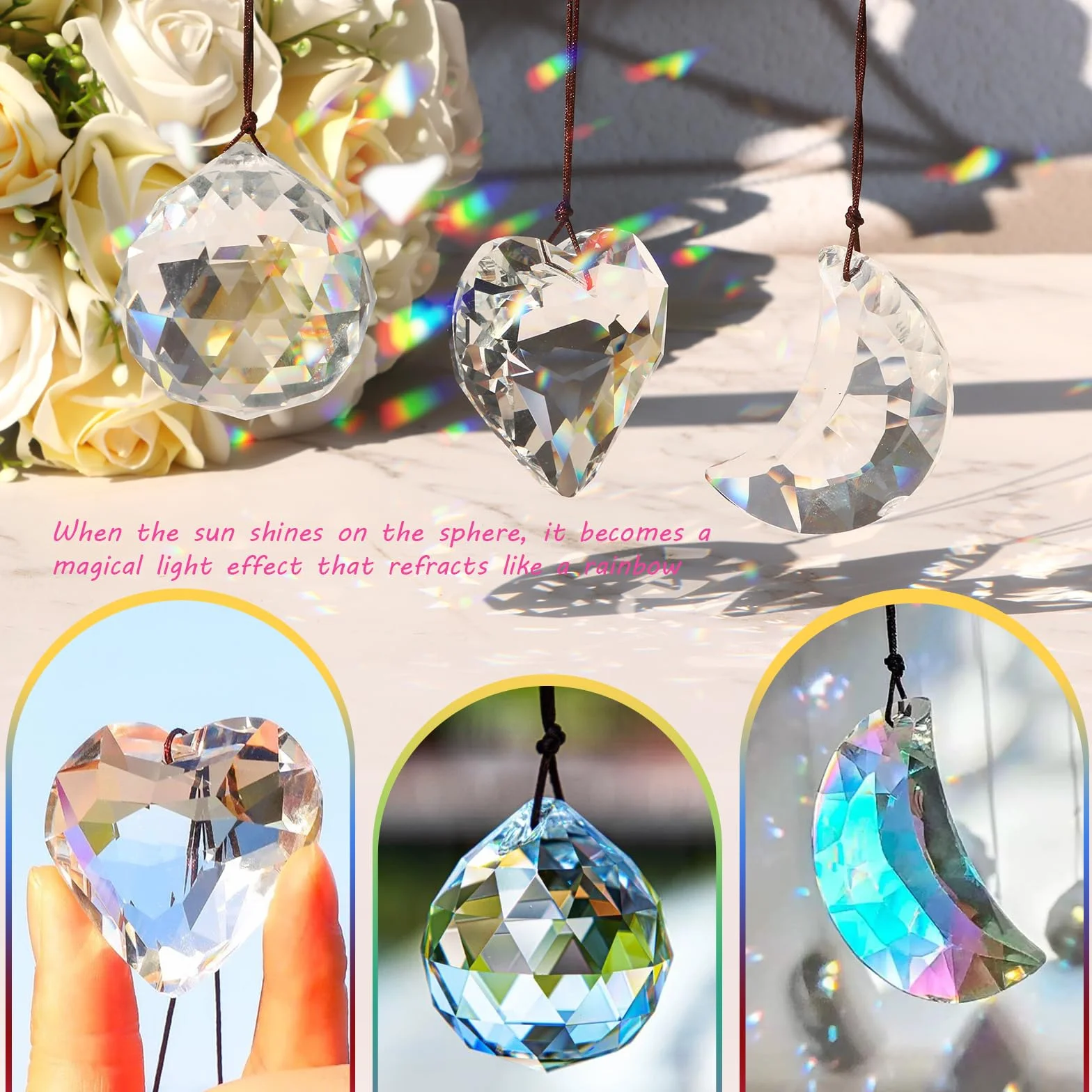 Colgante de Bolas Atrapasoles 3Pcs Bola de Cristal Prisma Decoración para Ventanas, Hogar, Oficina, Jardín