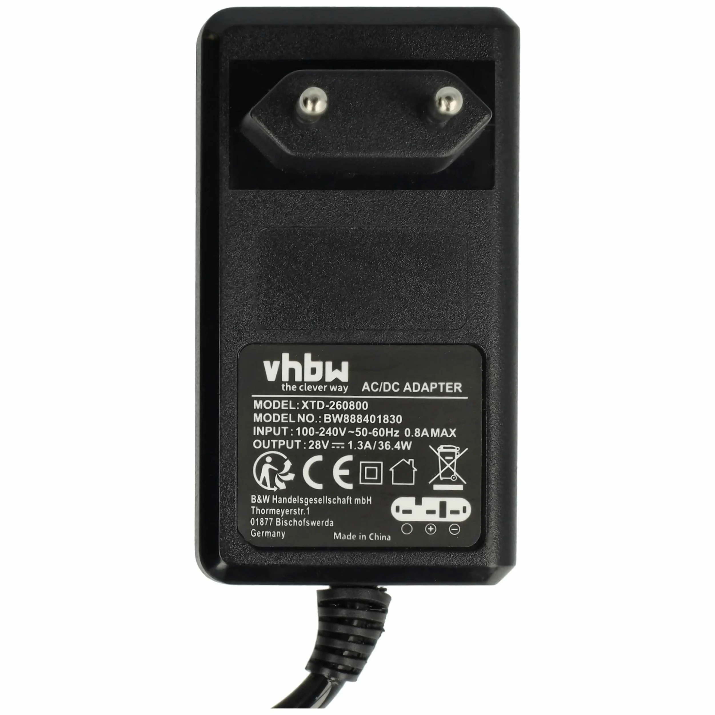 vhbw 1x Fuente alimentación, 1x bateria 2600 mAh, 1x Cable Baja tensión de 10 m Compatible con Flymo EasiLife 500 (2002), 800 (2002) cortacésped