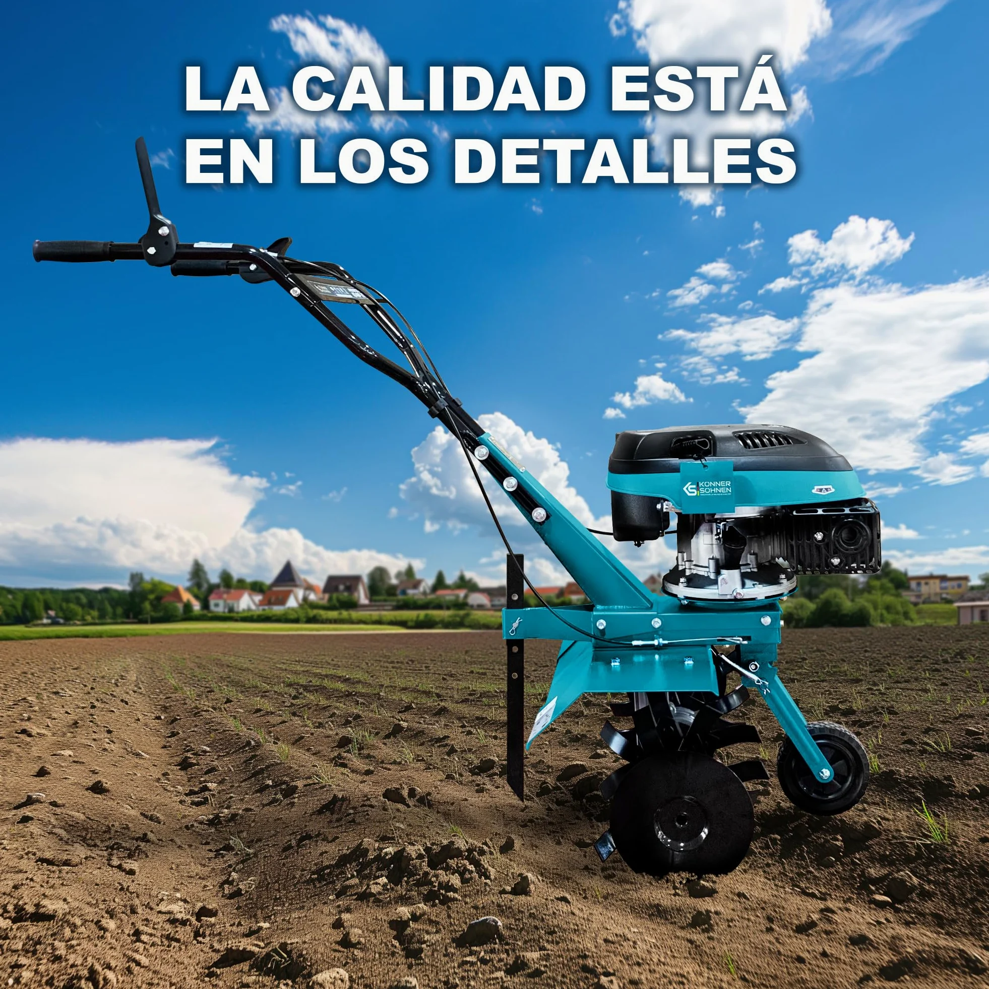 Könner & Söhnen KS 4HP-70 - Motobloque de Gasolina con accionamiento por Correa, motocultor con Fresa Sable forjada, Ancho de Trabajo ≤ 70 cm, Profundidad de Trabajo ≤ 27 cm, Potencia del Motor 4