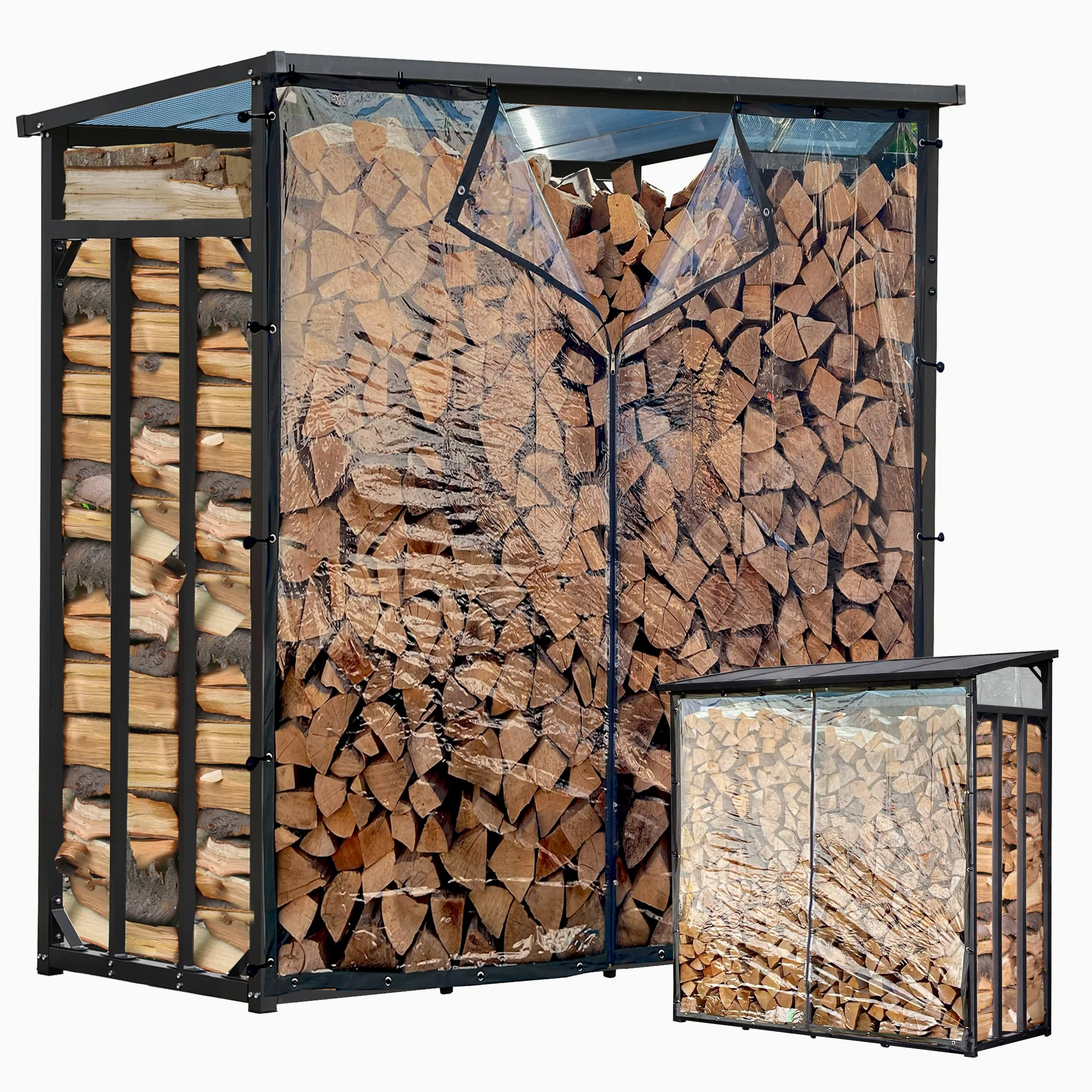 QUICK STAR Estantería de metal XXL para leña de chimenea, 185 x 70 x 185 cm, con protector de pantalla, soporte para leña de chimenea de 2,3 m³, para uso exterior, color antracita