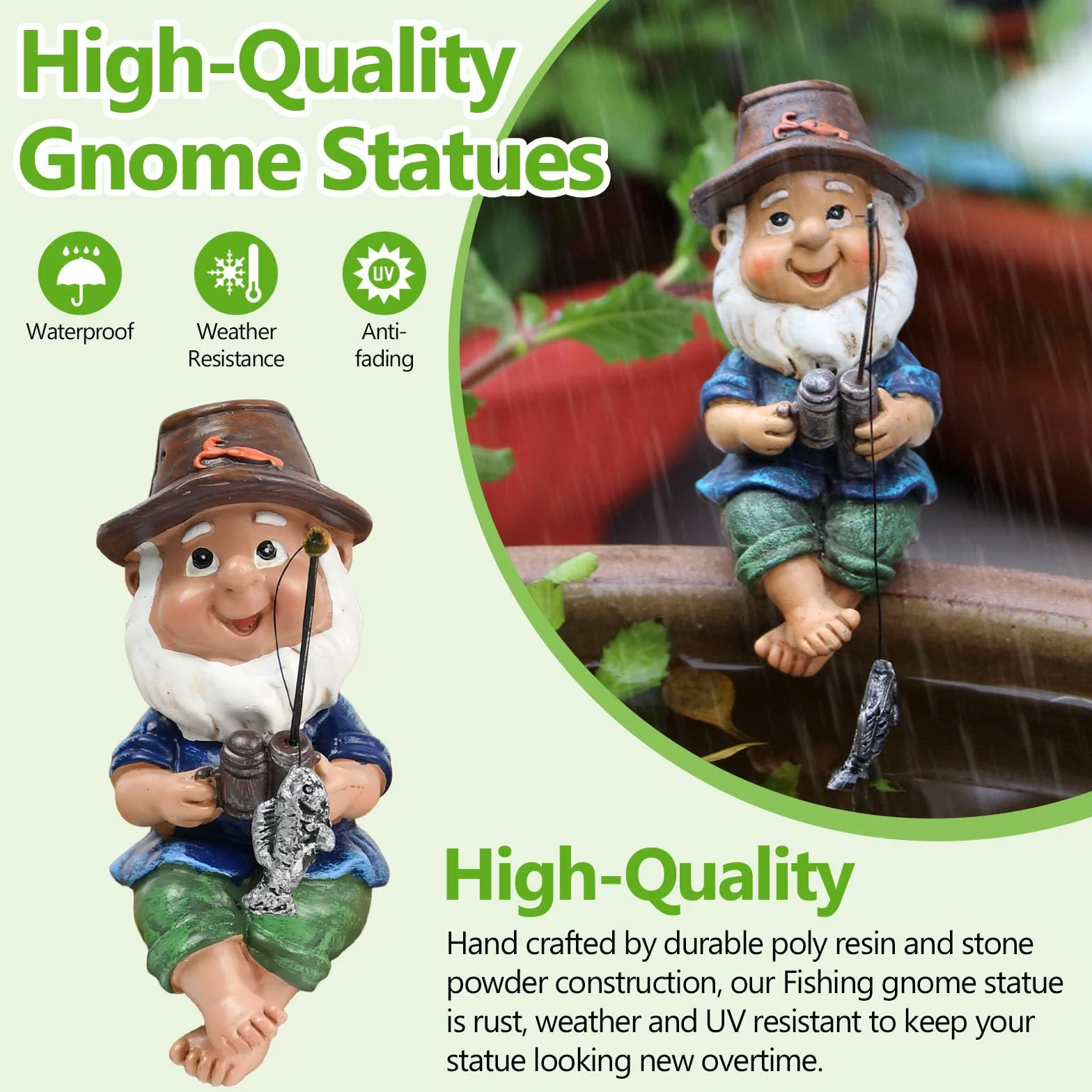 Figura de Gnomo de Jardín, Figura de Resina para Pescar, Resistente a La Intemperie, Ideal para Estanques Pequeños y Exteriores Pescadores (10 X 7 X 4,5 Cm)