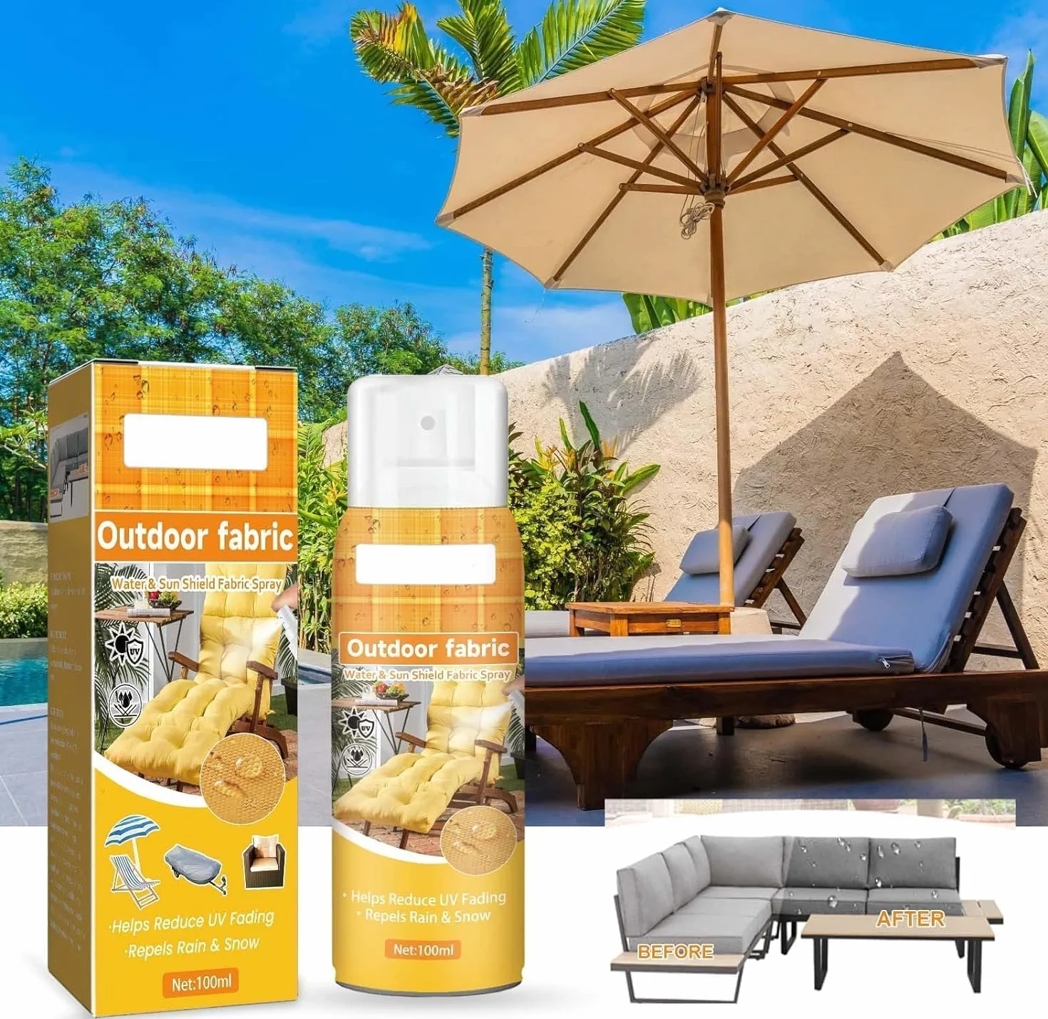 Spray protector de tela para uso en interiores y exteriores, spray protector de sofá, protector de tela para exteriores, repelente al agua para tela, tela impermeable y spray de protección UV