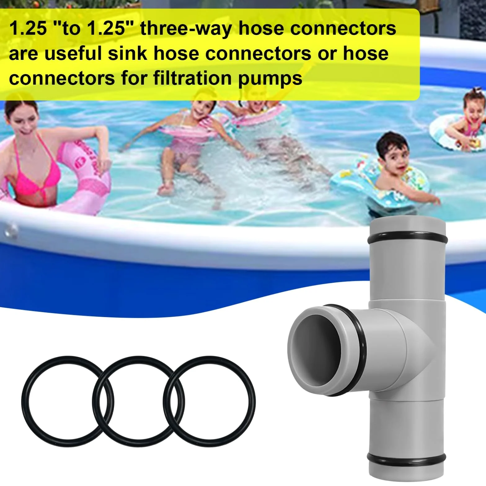 Adaptador de manguera de repuesto para bomba de piscina de 3,25 cm de diámetro, junta en T, gris (3 interfaces)