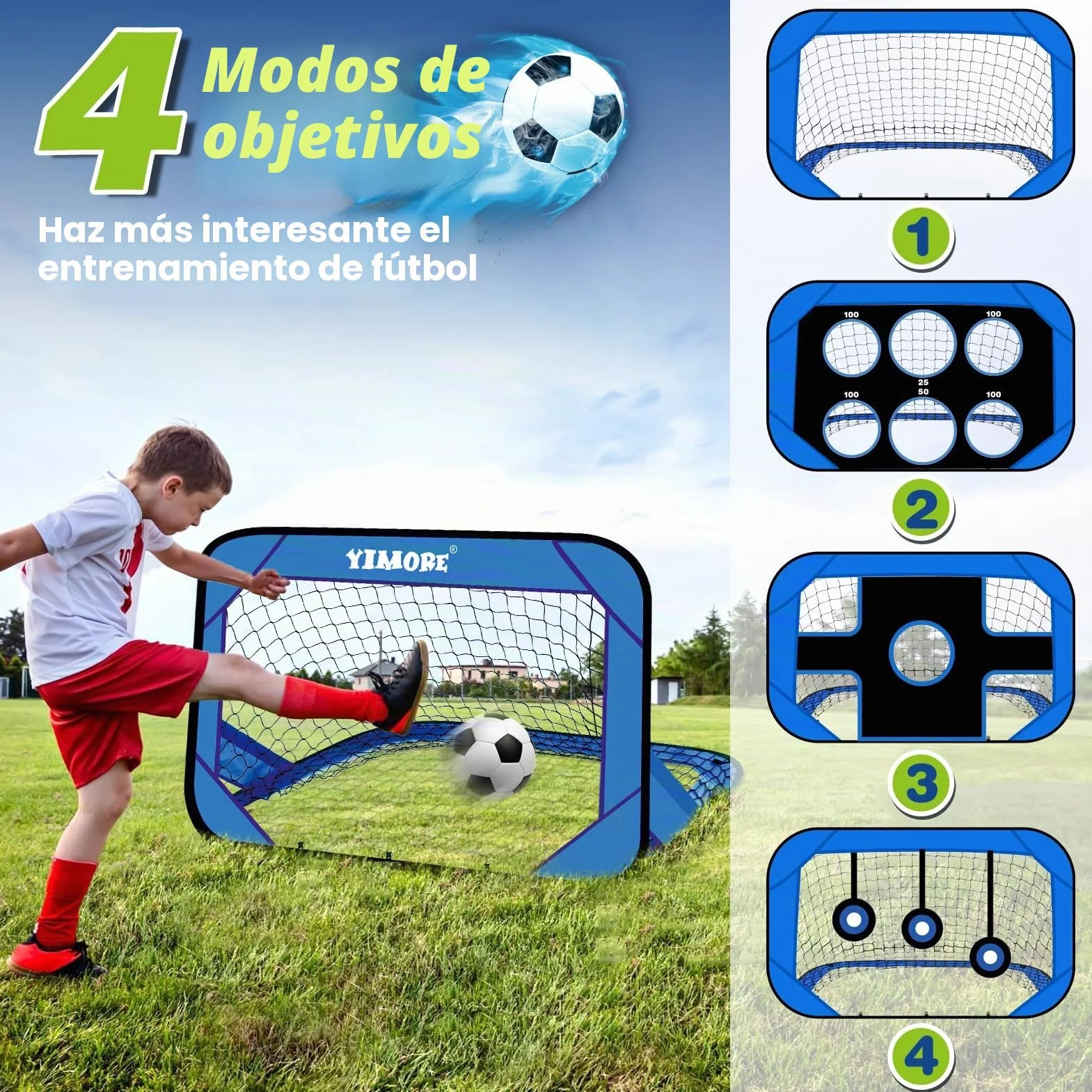 YIMORE Portería Fútbol Niños 120x80x80cm Plegable 4 Modos
