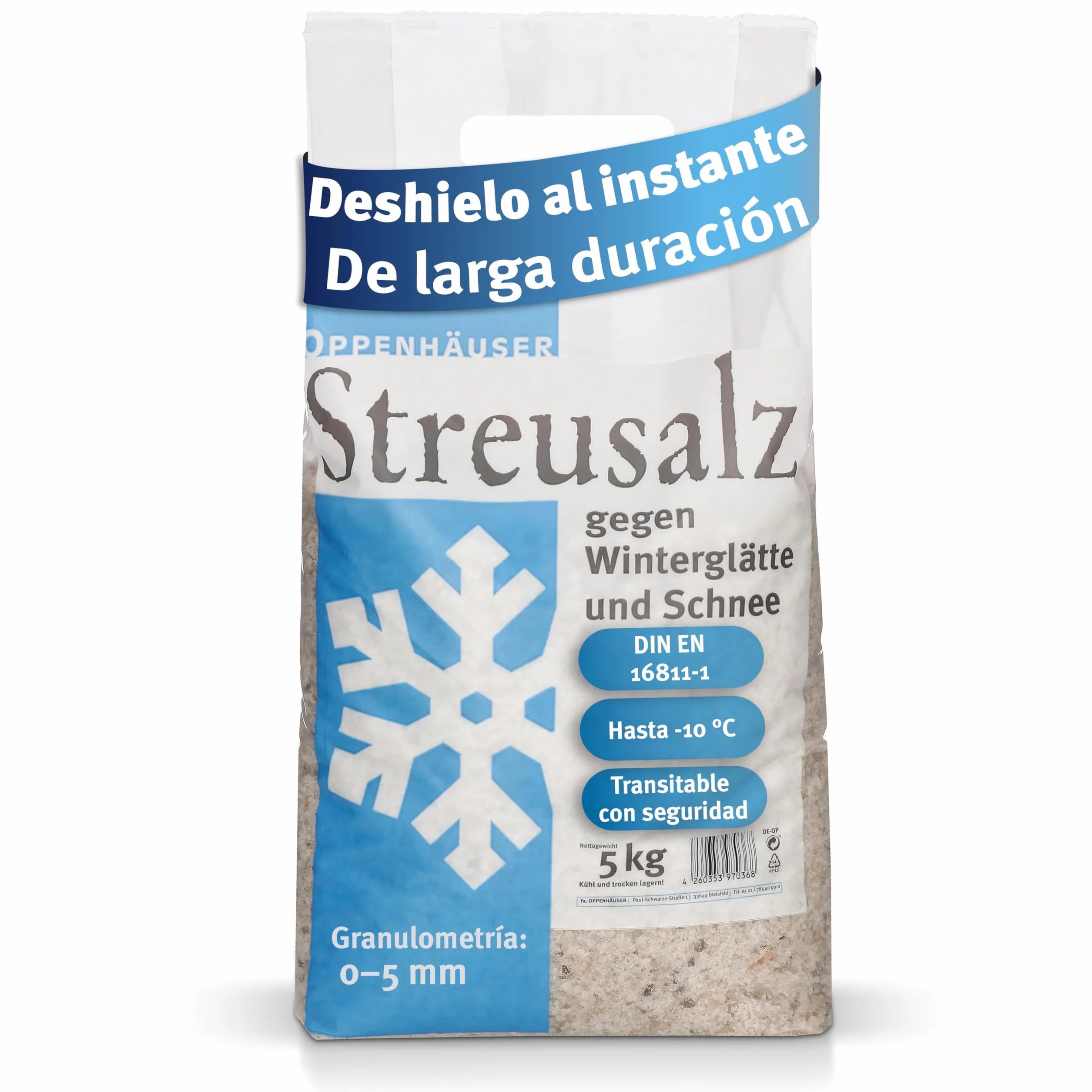 Sal de deshielo de alta calidad, 5 kg, calidad alemana, para eliminar el hielo y la nieve de forma fiable