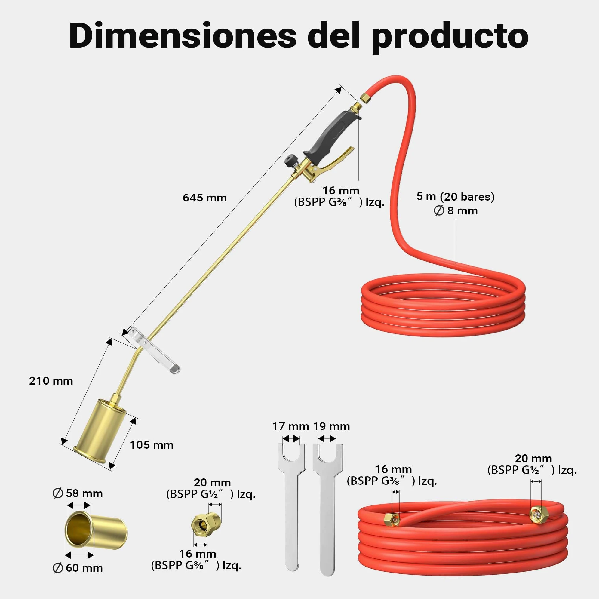 Soplete tubo goma Soldador a gas Quemador malas hierbas Dispositivo soldador Multiusos Jardín Quemar