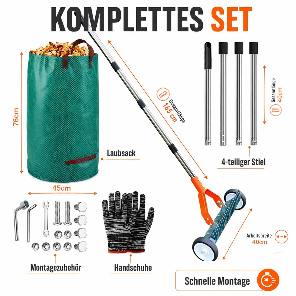 Escarificador Manual con Ruedas, Mango Ajustable 165 cm, Bolsa para Residuos, Jardín