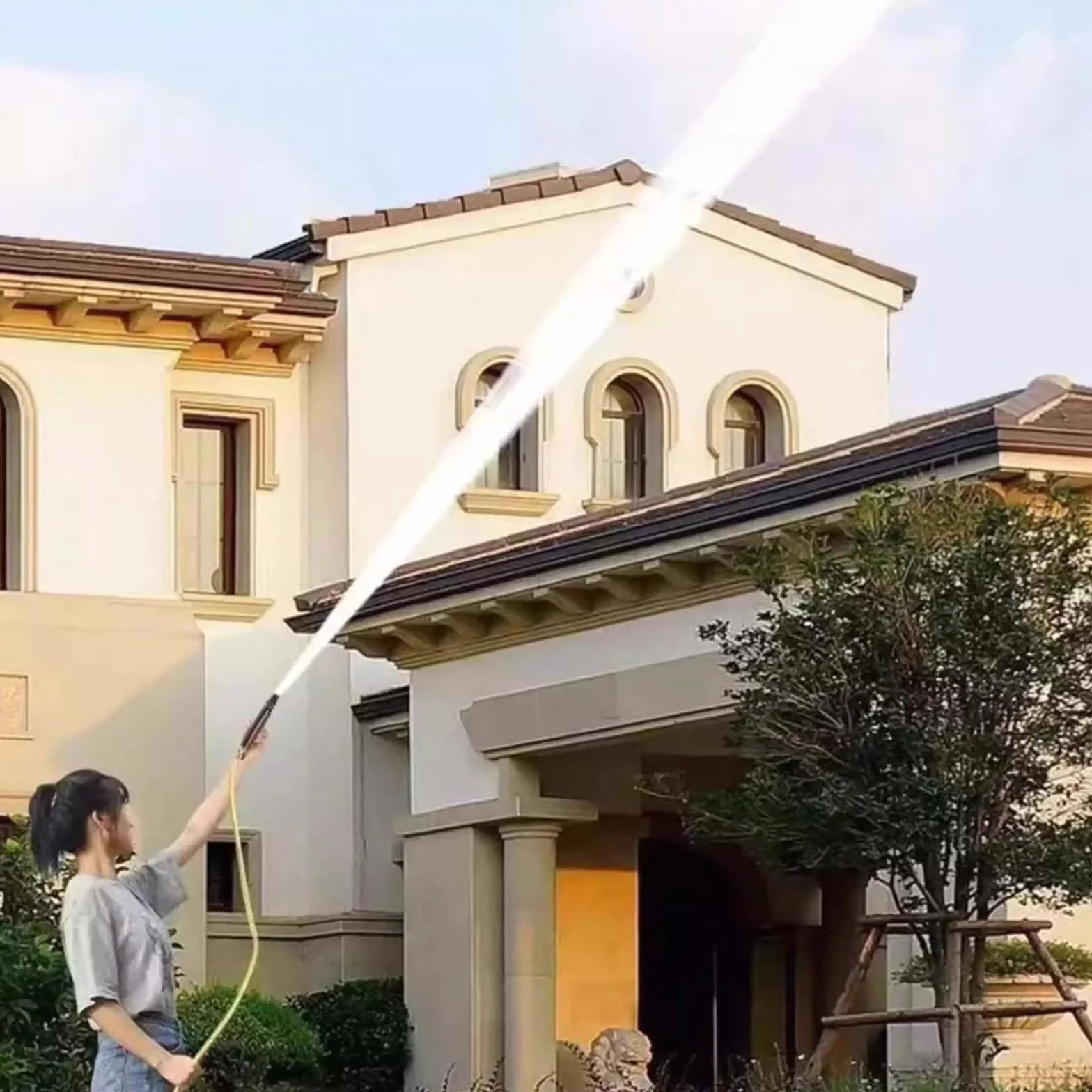Genérico Pistola De Agua a Presión para Lavado De Autos con Boquilla De Refuerzo Y Manguera, Pistola De Agua Ajustable De Alta Presión para Lavado De Automóviles, Jardinería, Limpieza De Patio,A