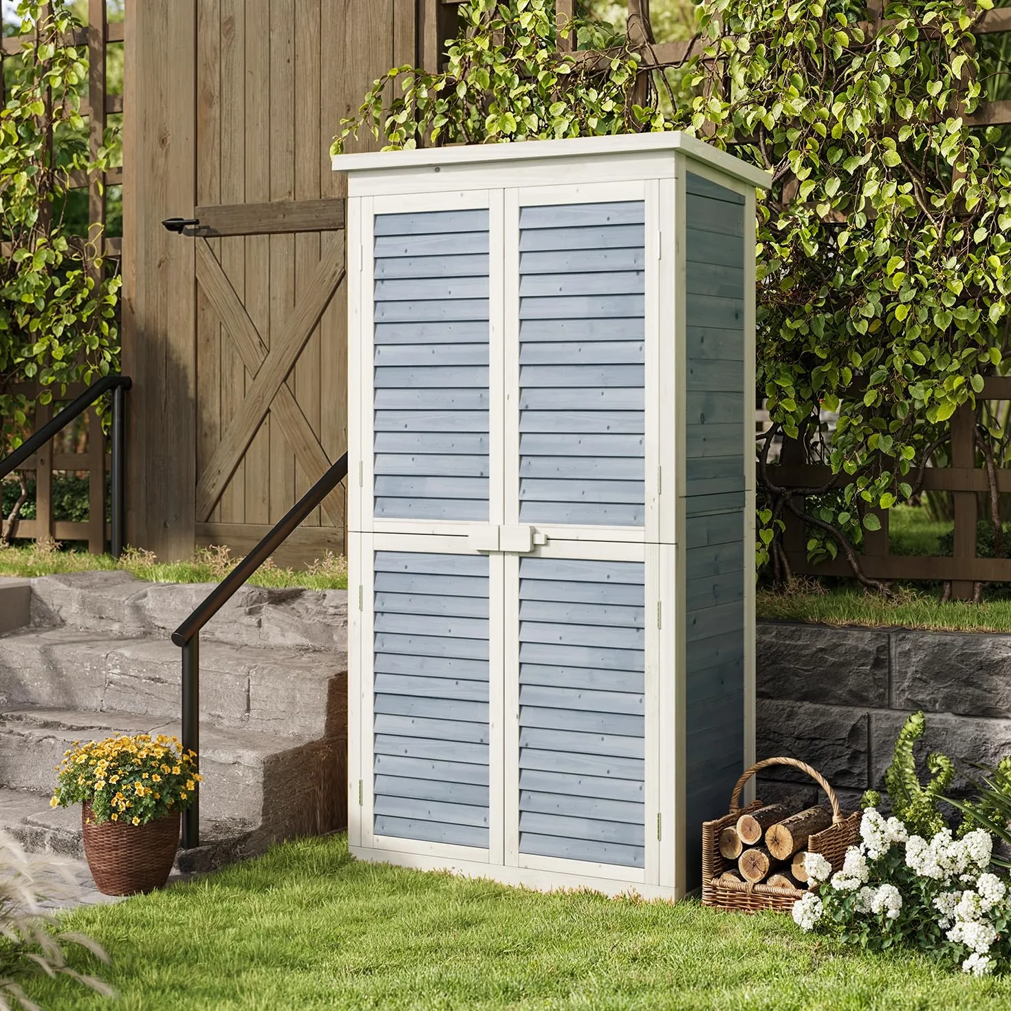 Caseta de Jardín, Cobertizo de Madera para Herramientas, Trastero Exterior, Caja de Jardín, 160 x 87 x 47 cm, Caseta de Jardín para Exteriores, Cobertizo para Herramientas (Madera) (Gris)