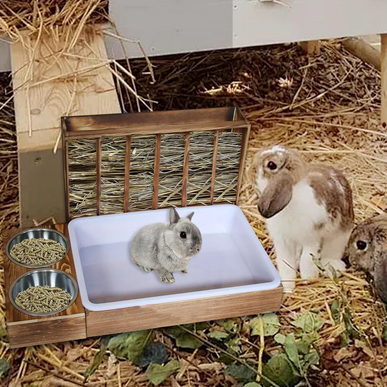 Comedero para Conejos con 2 Y Bandeja de Arena, Jaula para Chinchillas