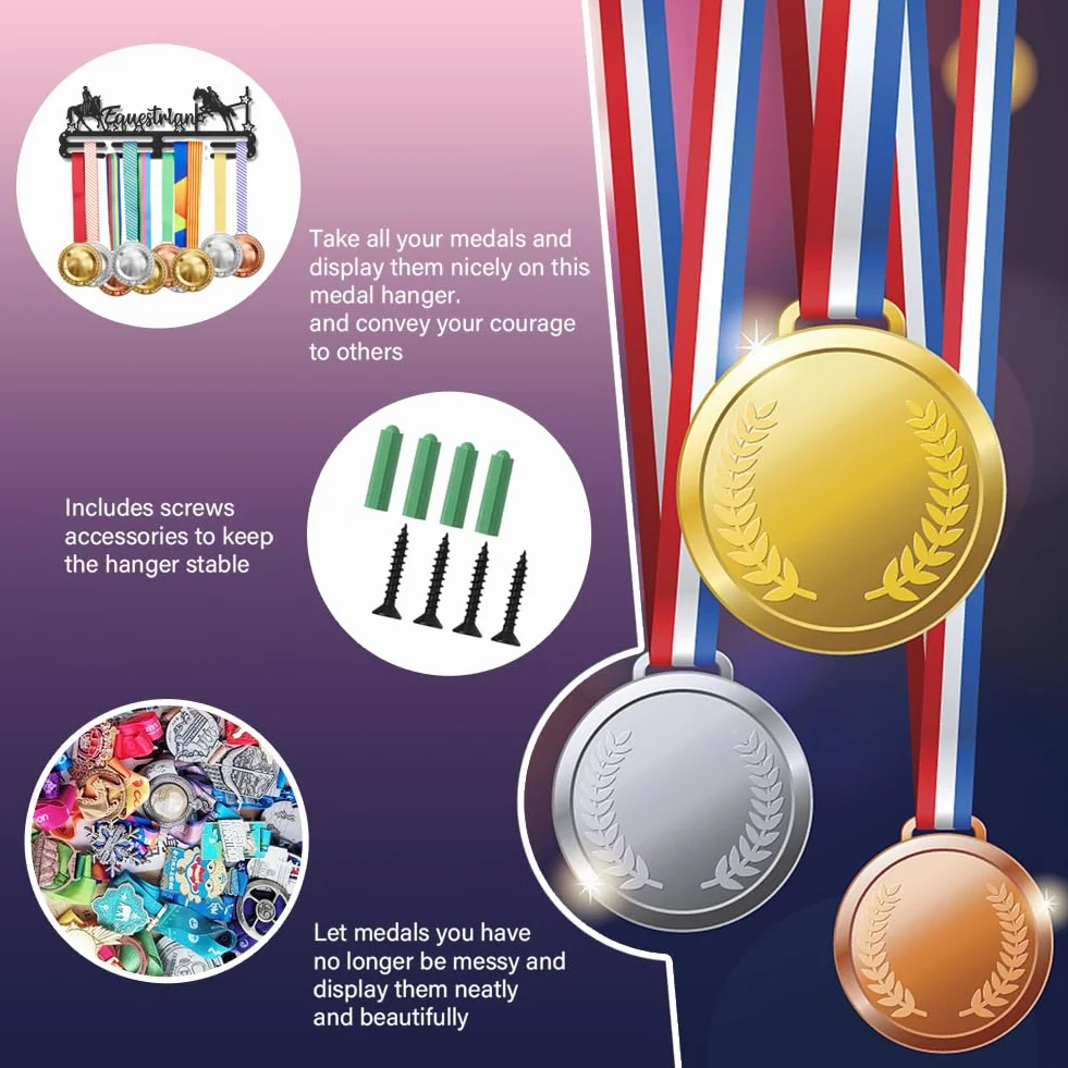 SUPERDANT Medal Hanger Display Rack Horse Stars Sports Trophy Holder Awards Ribbon Display
