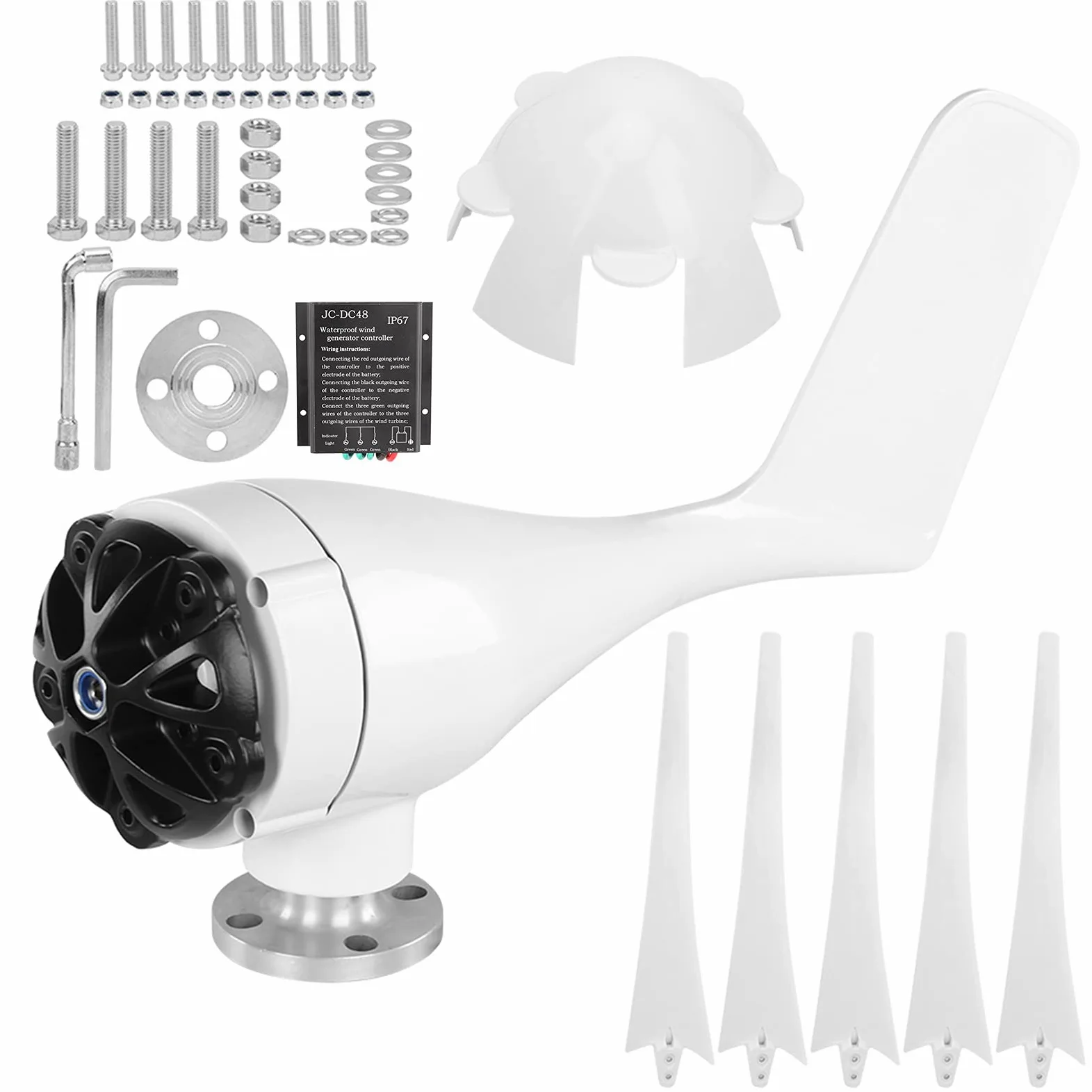 Turbinas Eólicas Generador De Molino De Viento Pequeño De 5 Palas 800W Alternador De Rotor De Imán Permanente De Alta Eficiencia Y Baja Vibración para Barcos Cabinas Terrazas (48V)