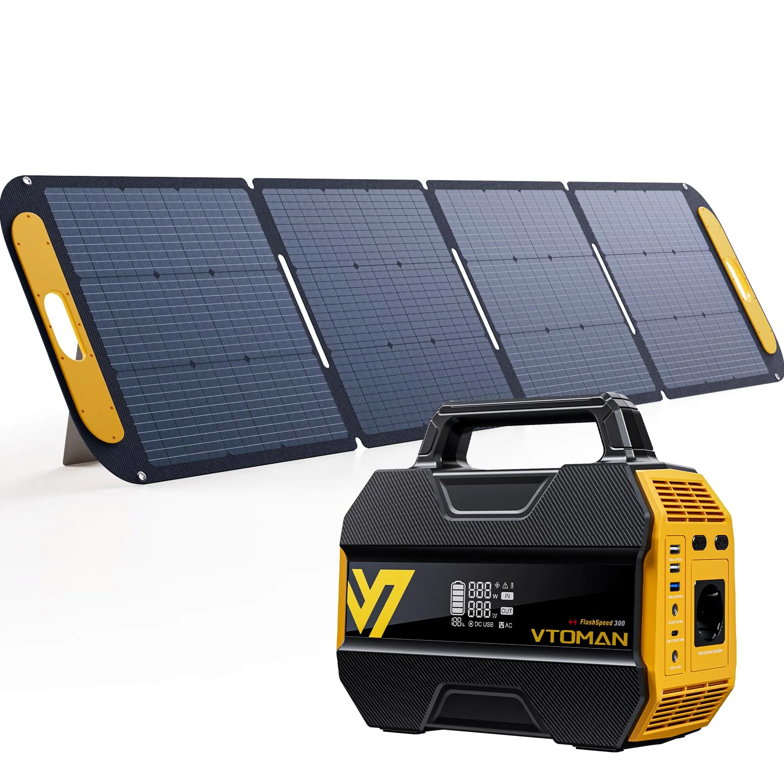 VTOMAN FlashSpeed 300 Estación de Energía Portátil con 200W Panel Solar | 6 Tomas, Camping, RV, Pesca, Jardín